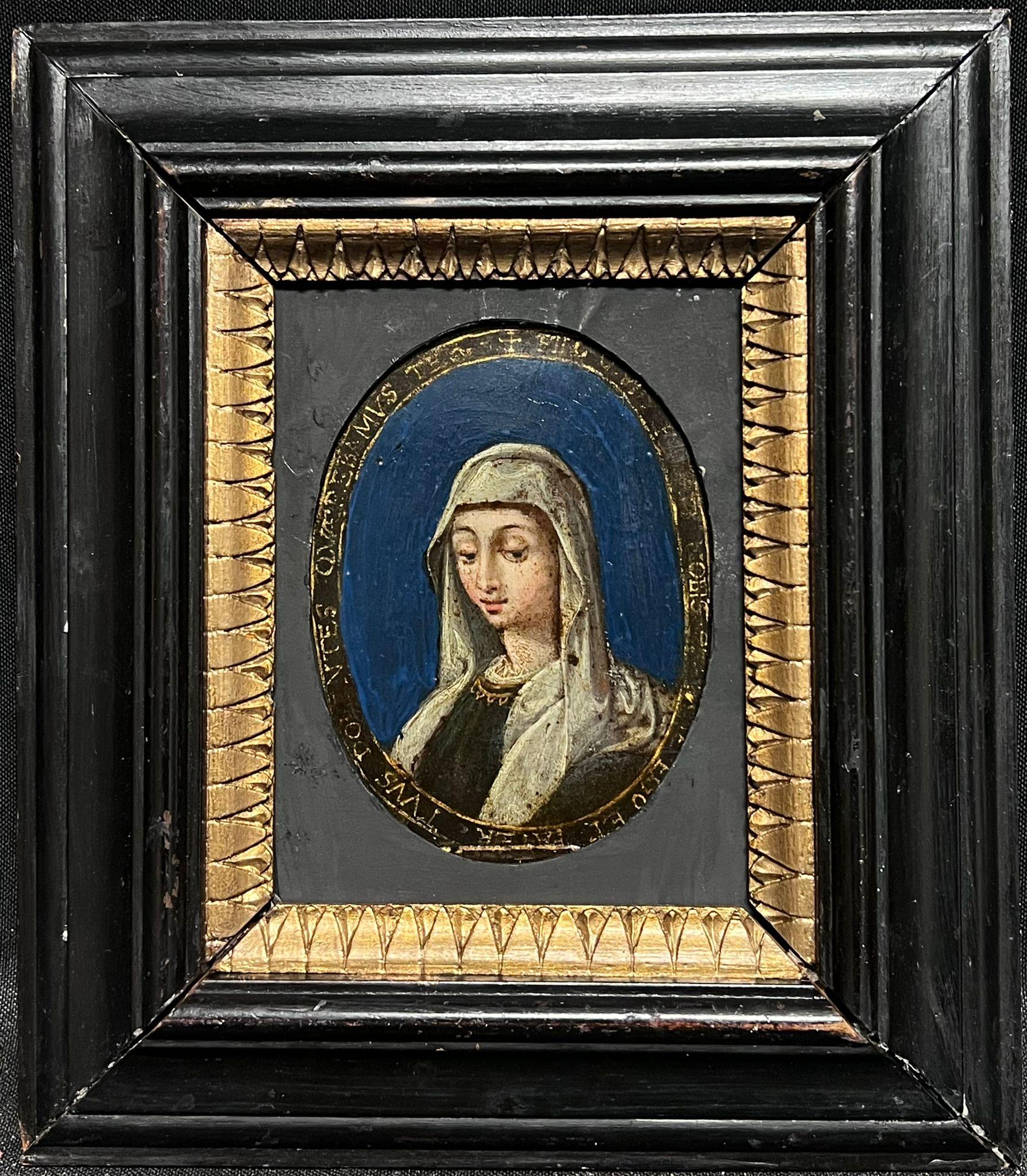 Portrait of a Lady (female saint?)
Italian School, 17th century
oil on copper, framed
frame: 9 x 8 inches
board: 5 x 4 inches
provenance: private collection
condition: very good and sound condition 