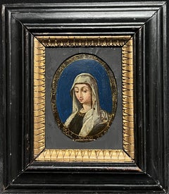 Fine 17th Century Italian Old Master Oval Portrait of Lady on Copper Wooden Frm
