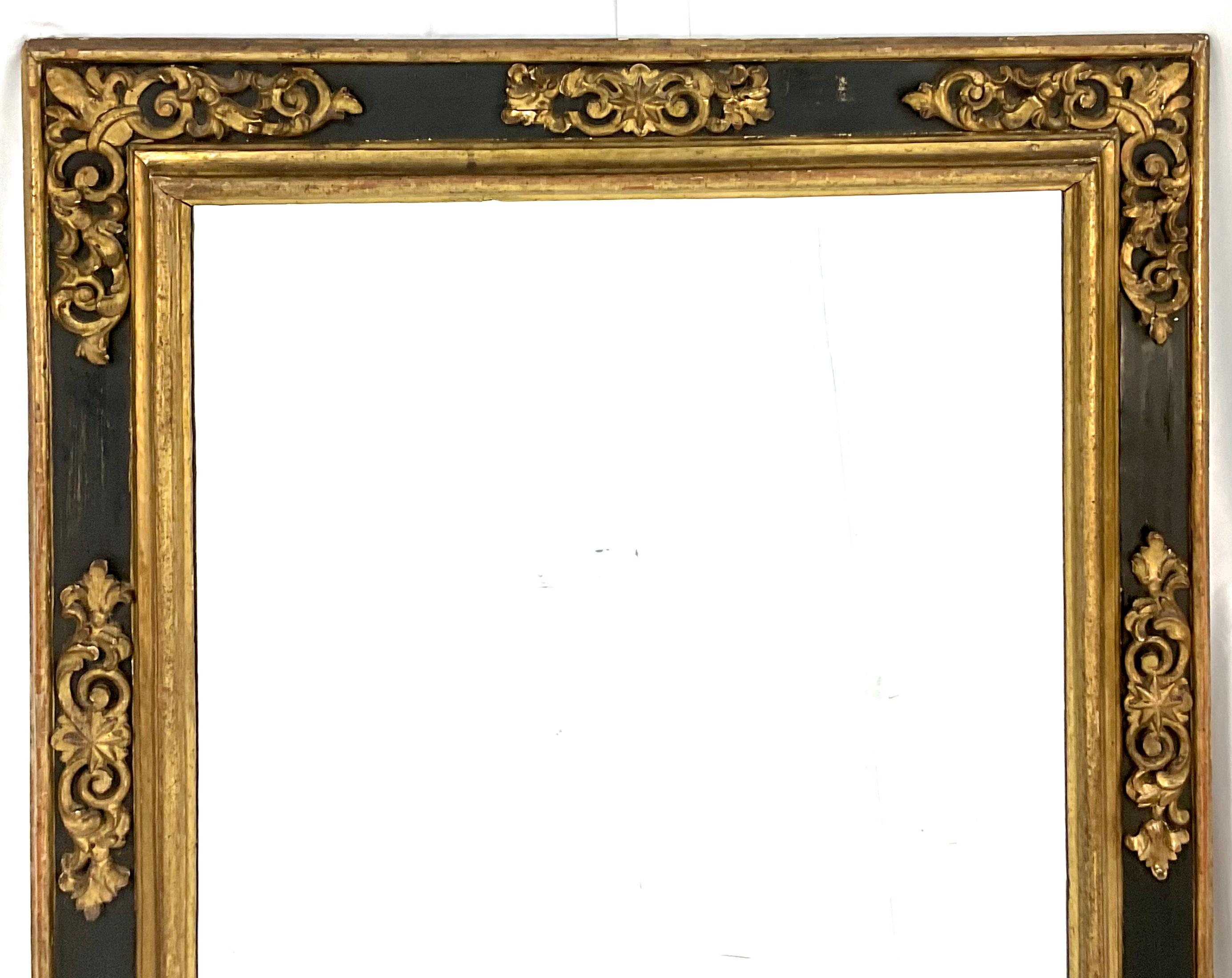 Baroque 17th Century Italian Painted and Giltwood Frame with Mirror