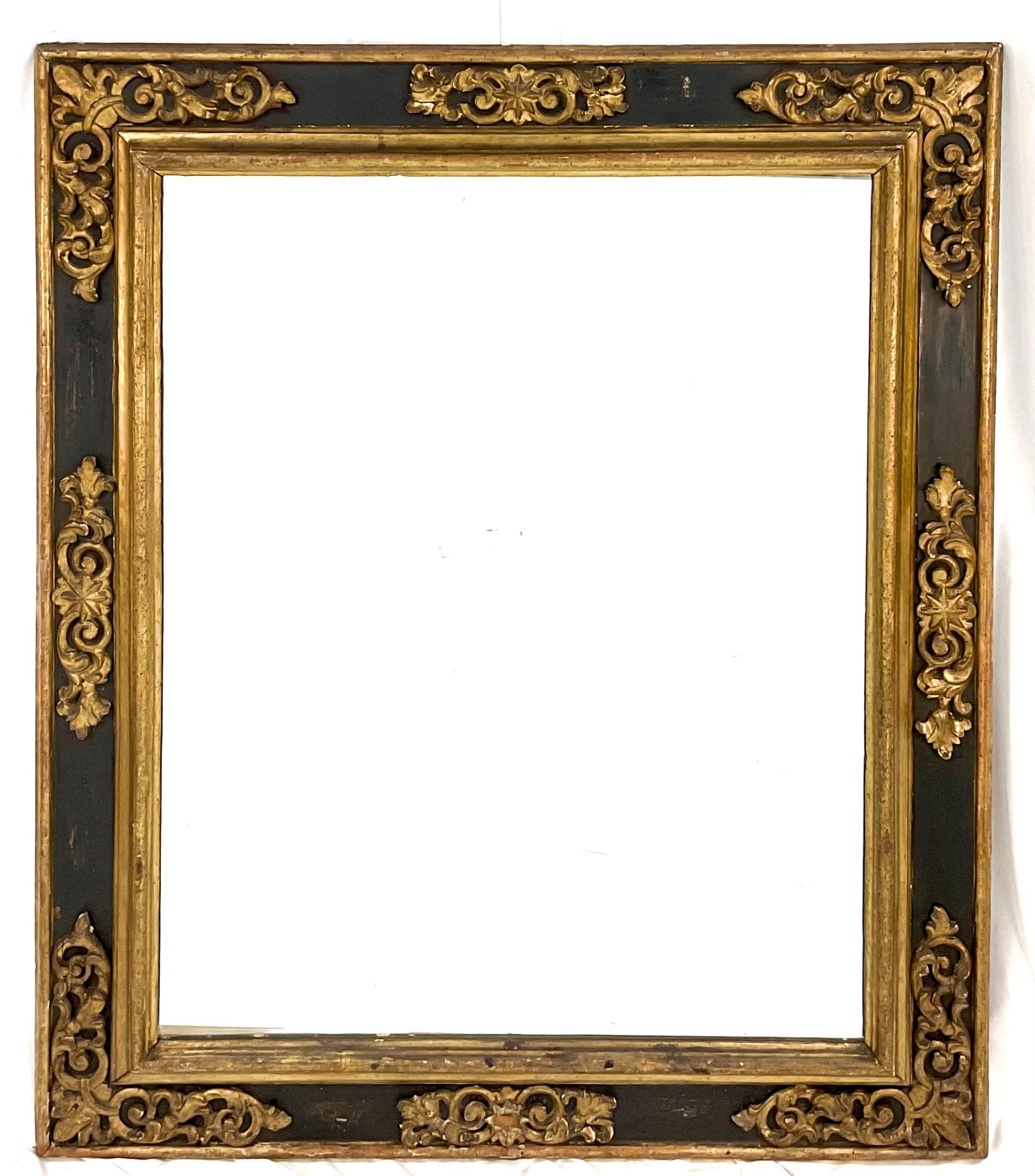 17th Century Italian Painted and Giltwood Frame with Mirror In Good Condition In Bradenton, FL