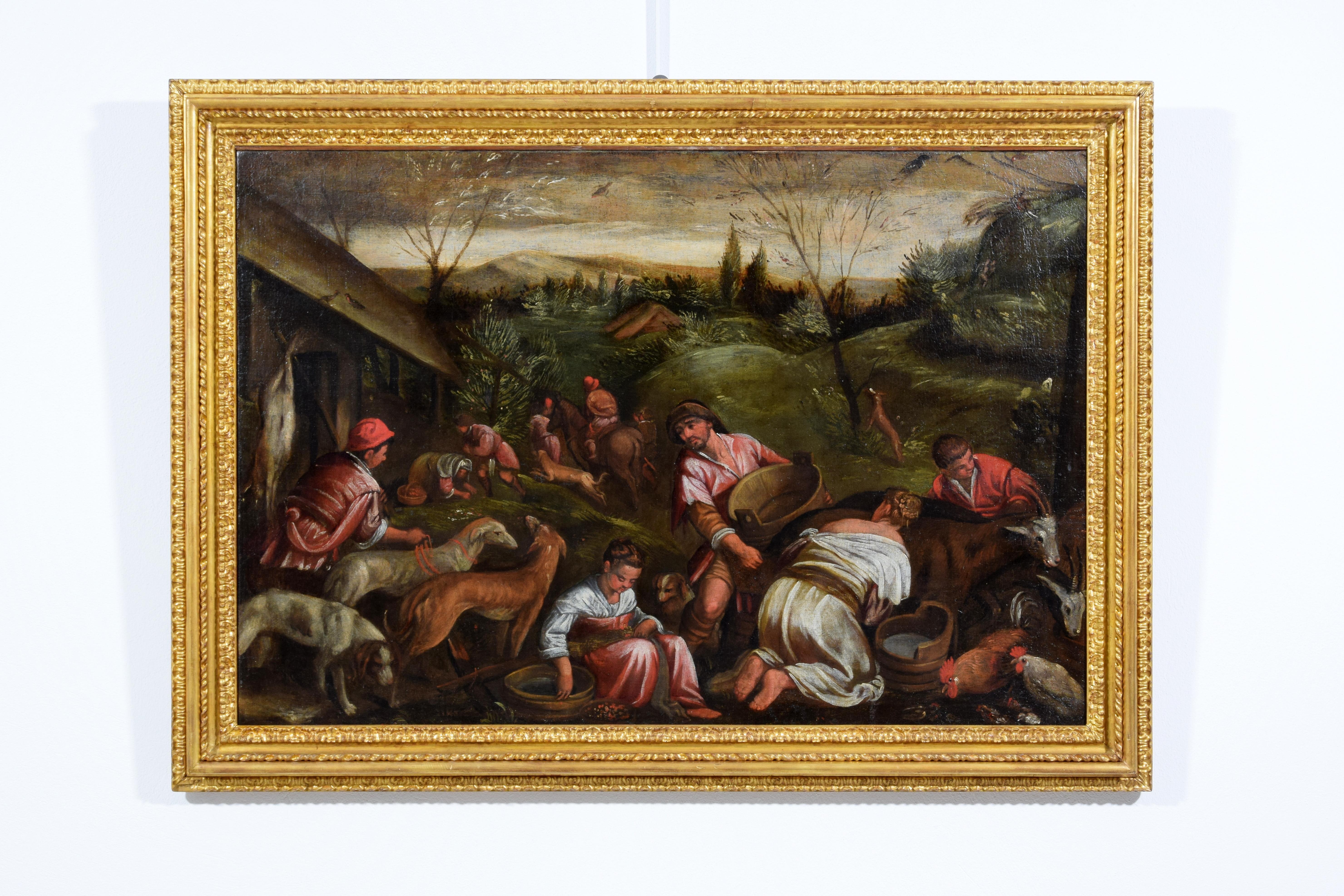 Hand-Painted 17th Century, Italian painting Allegory of the Spring Follower of Jacopo Bassano For Sale
