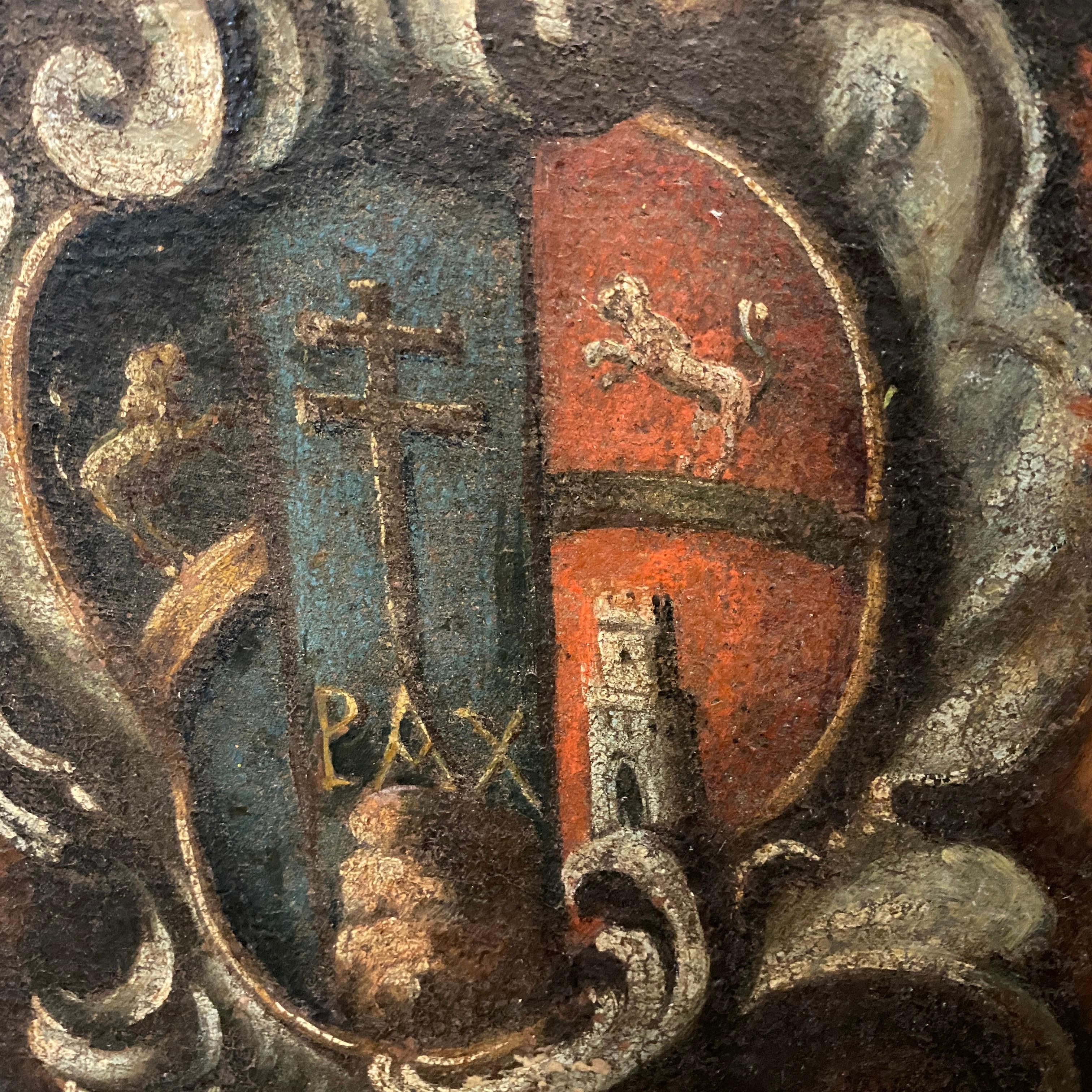 17th Century Italian Painting Fragment of Angels with a Noble Coat of Arms 4