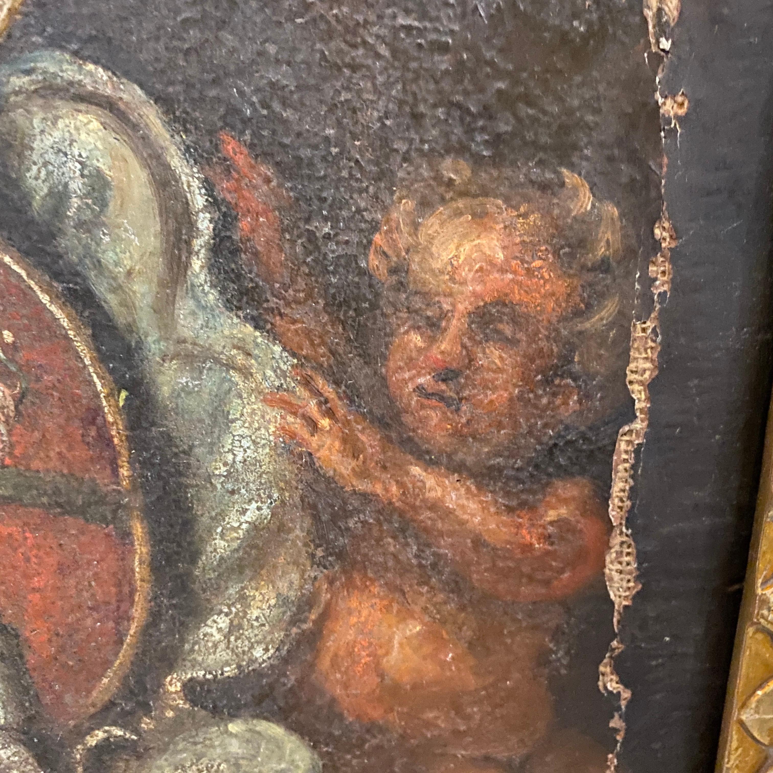 17th Century Italian Painting Fragment of Angels with a Noble Coat of Arms 5