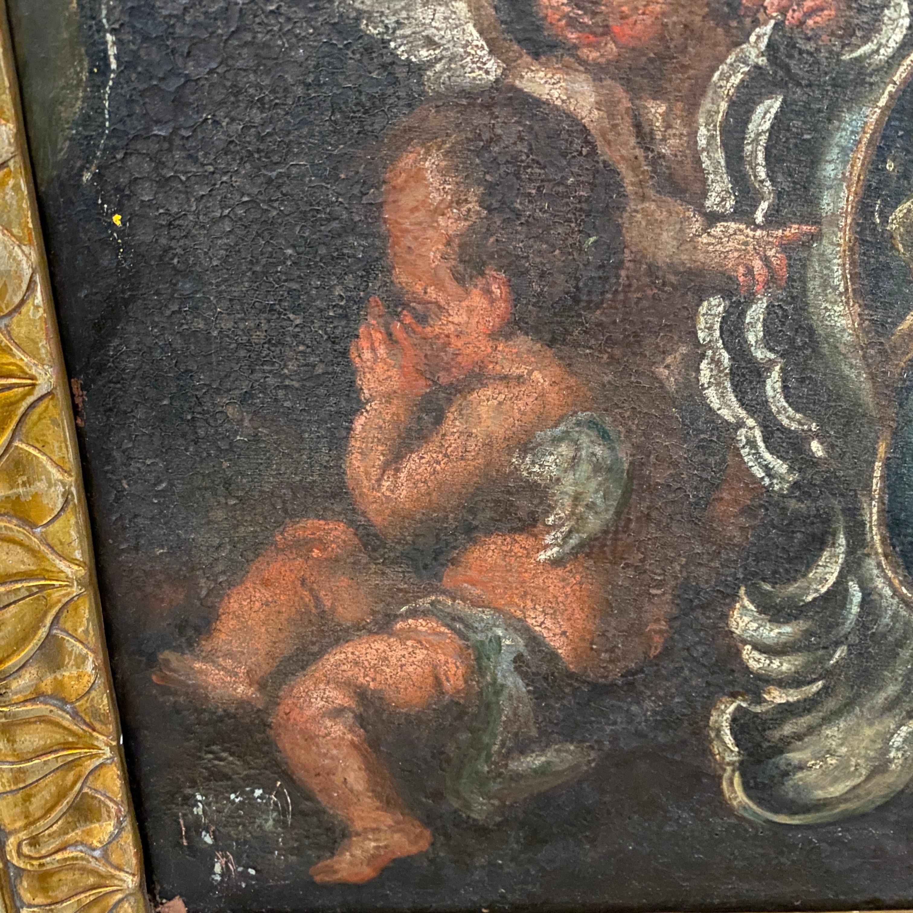 17th Century Italian Painting Fragment of Angels with a Noble Coat of Arms 7