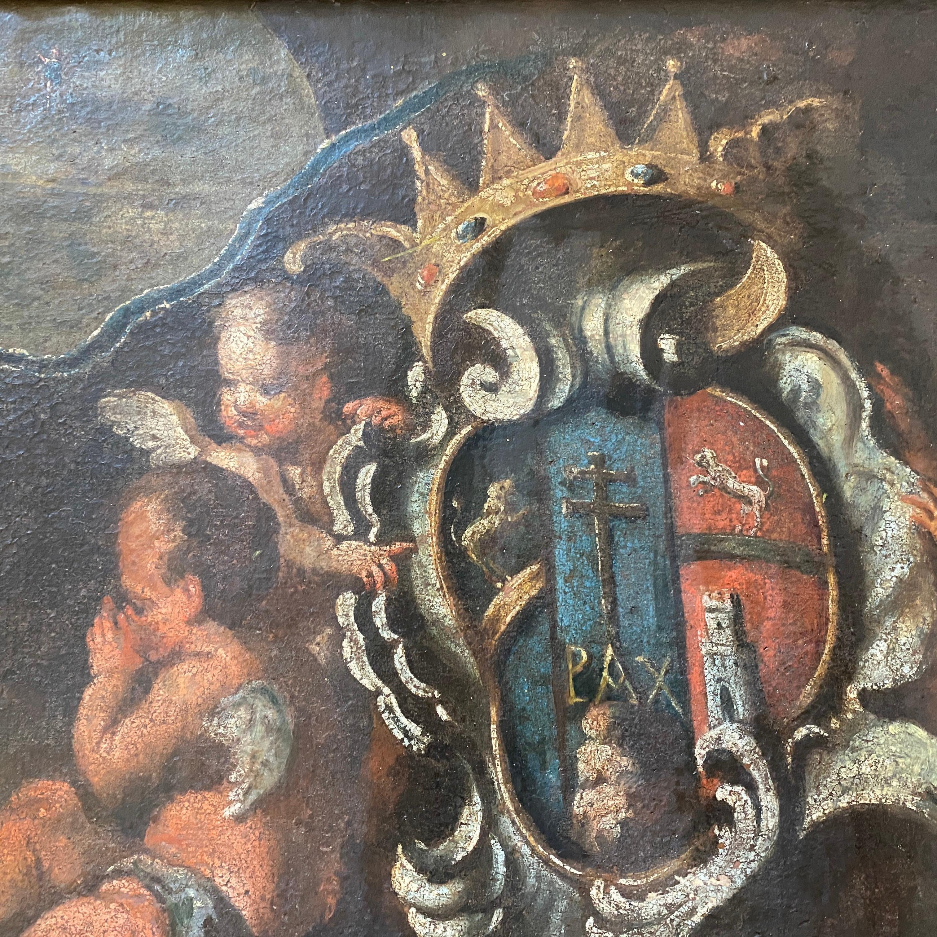 17th Century Italian Painting Fragment of Angels with a Noble Coat of Arms 1