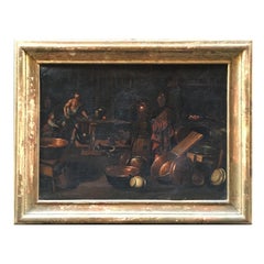 17th Century Italian Painting of a Kitchen Attributed to Gian Domenico Valentino