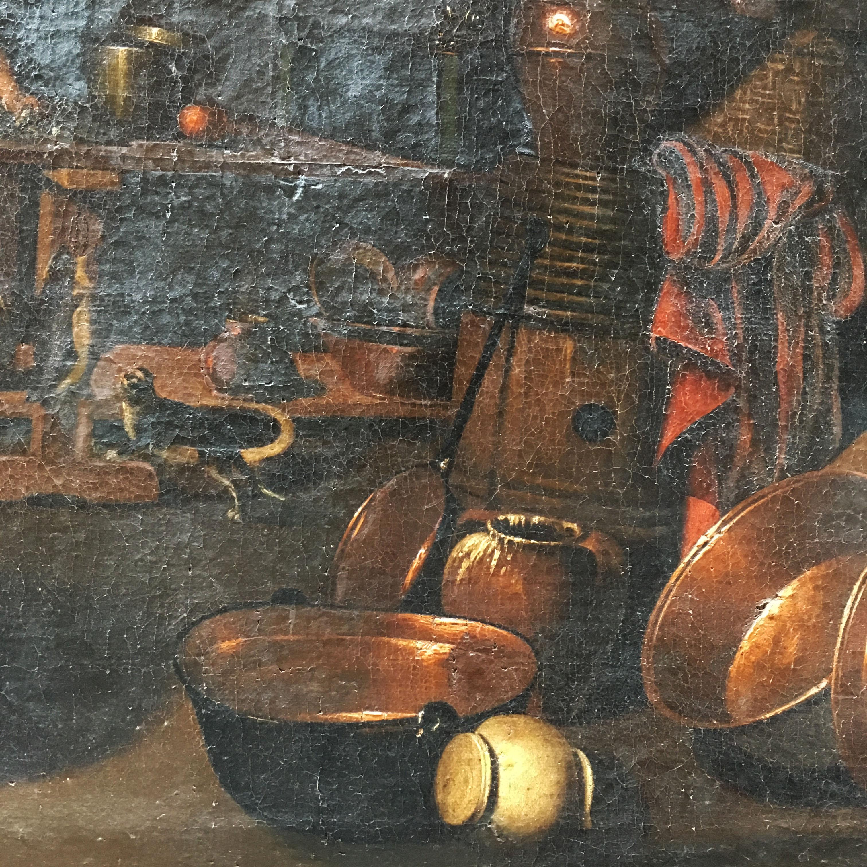 17th Century Italian Painting of a Kitchen Attributed to Gian Domenico Valentino In Good Condition For Sale In Firenze, Tuscany