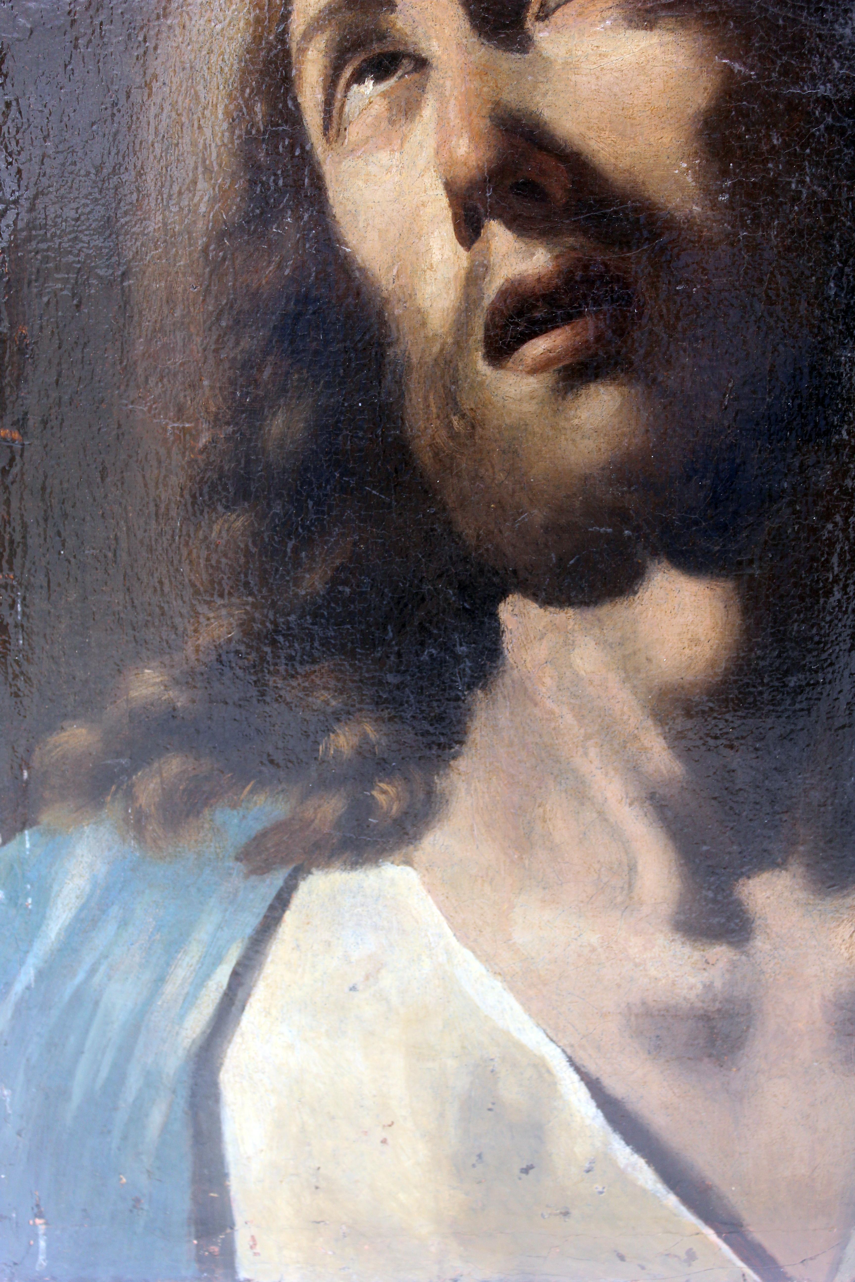 Un impressionante e bellissimo ritratto di Gesù Cristo, mostrato come lo sguardo tipicamente del vecchio maestro Guido Reni, infatti gli occhi guardano verso l'alto come un'unione ideale tra la terra e il cielo, il terreno e le dimensioni