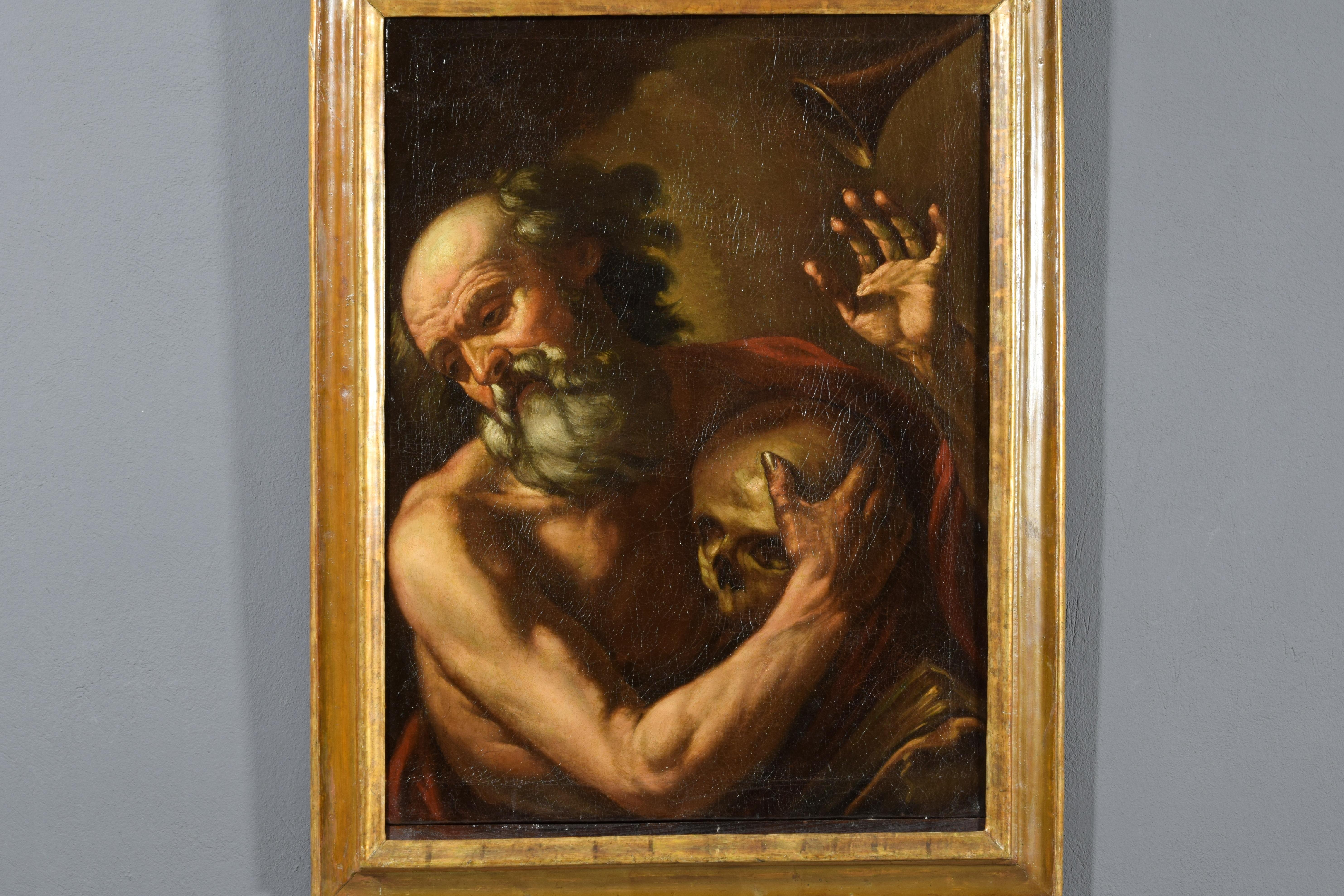 Baroque 17th Century, Italian Painting Saint Jerome Hears the Trumpet of Judgment For Sale