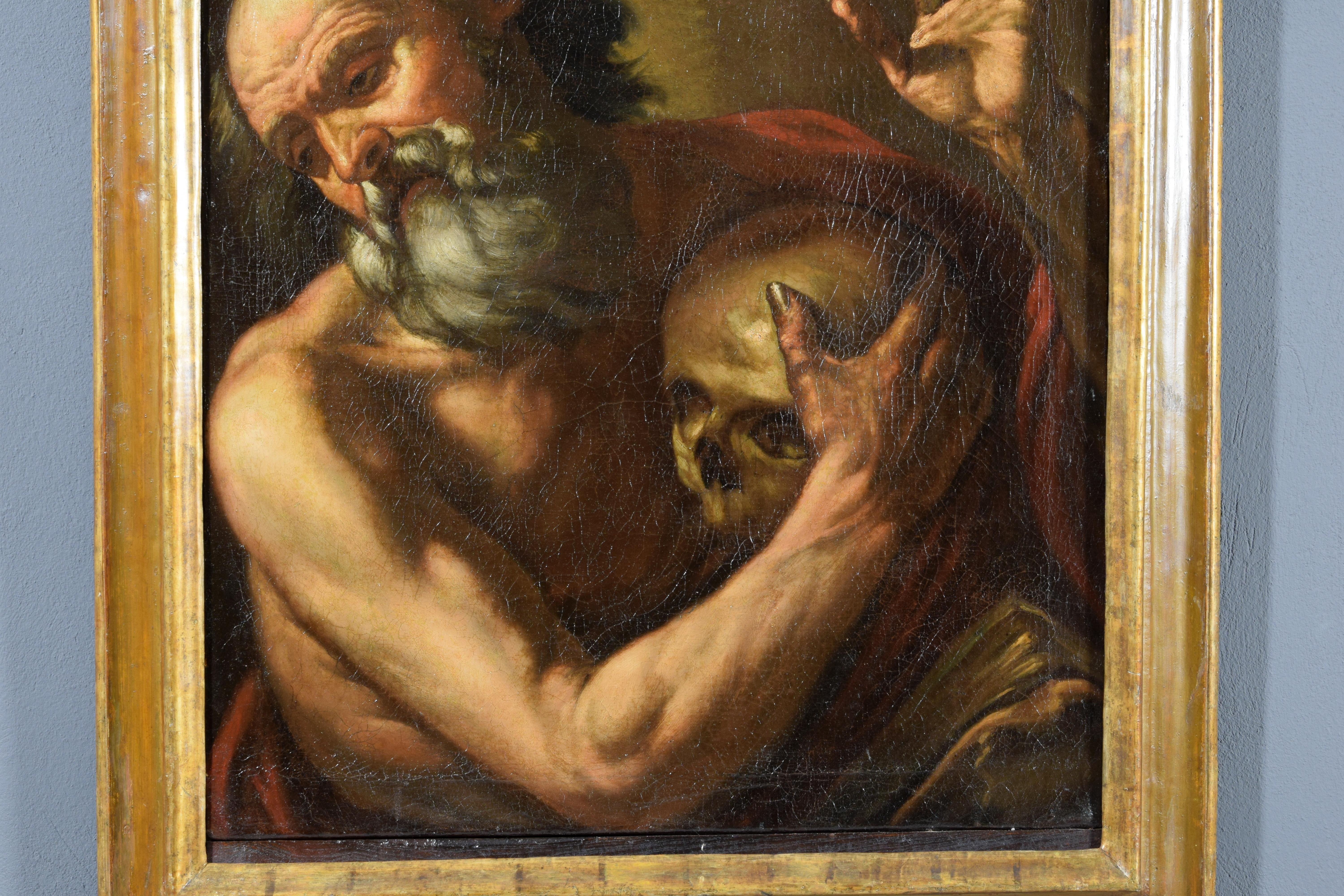 Hand-Painted 17th Century, Italian Painting Saint Jerome Hears the Trumpet of Judgment For Sale