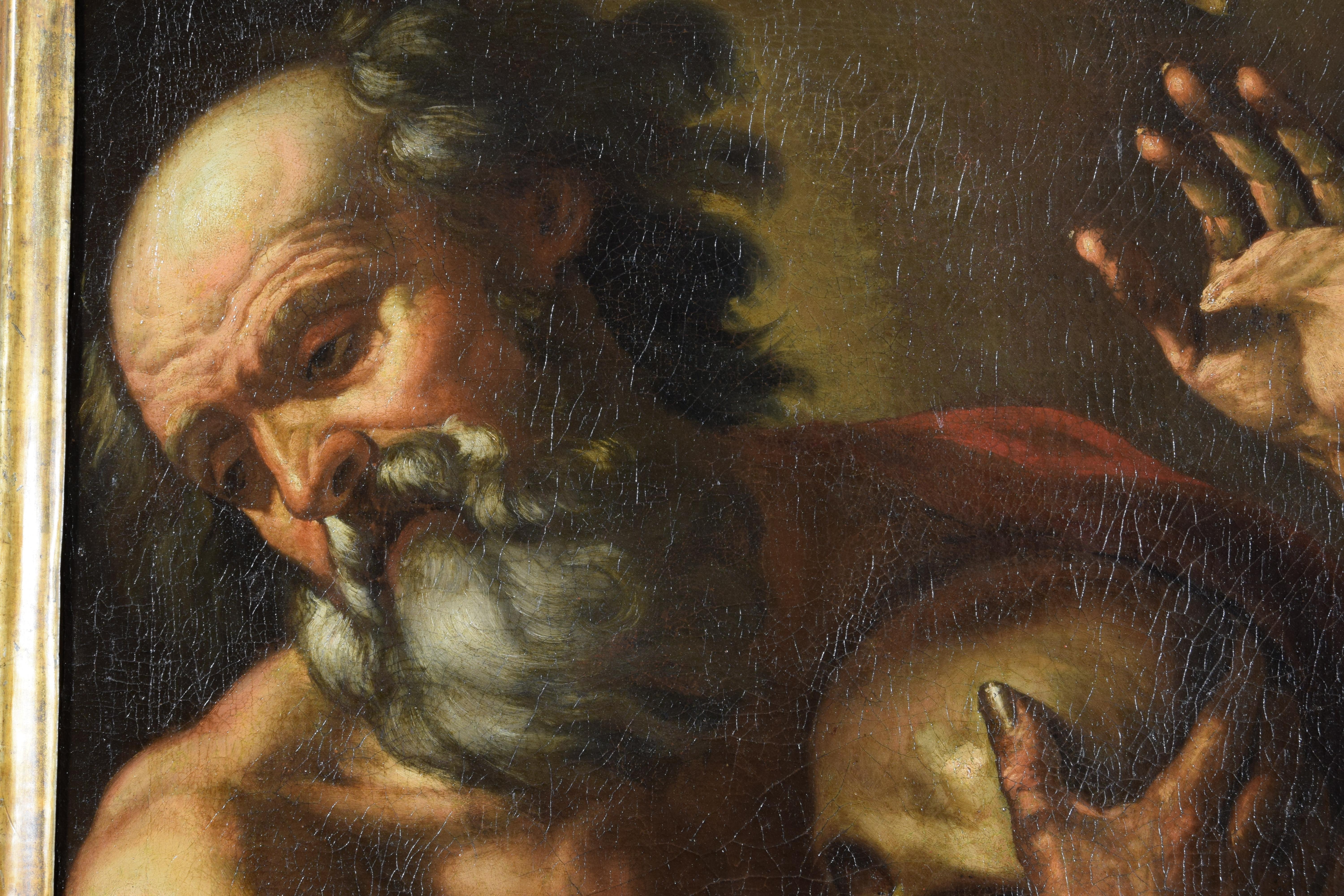 Canvas 17th Century, Italian Painting Saint Jerome Hears the Trumpet of Judgment For Sale