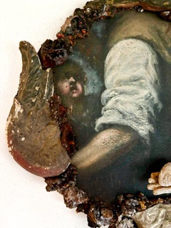 Peinture italienne du 17e siècle avec cadre en aile d'ange et bras du 17e siècle