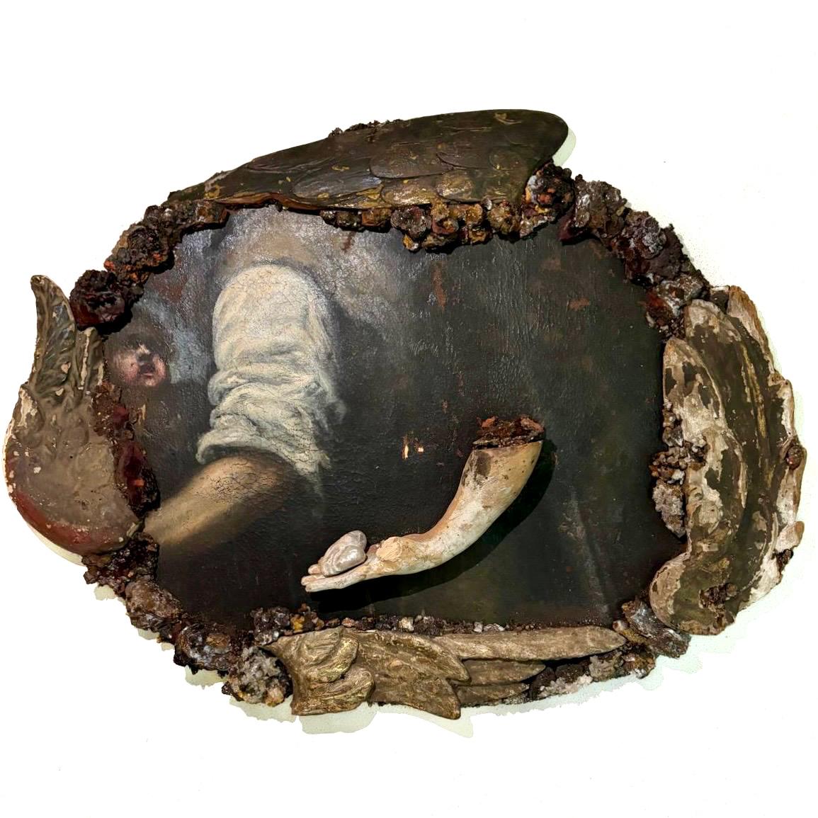 Intagliato a mano Quadro italiano del XVII secolo con cornice ad ala d'angelo e braccio del XVII secolo in vendita