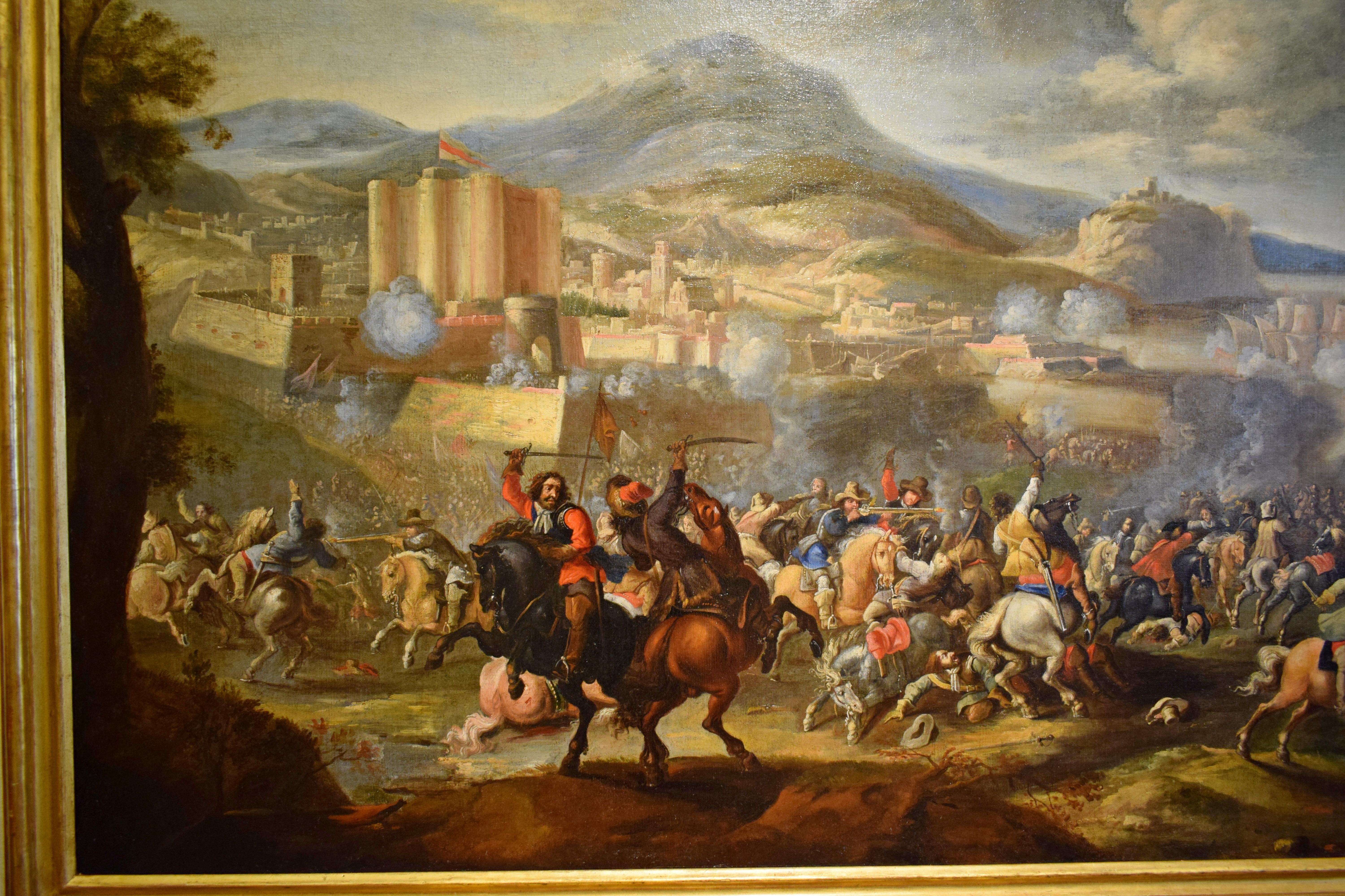 17th Century, Italian Painting with Battle attributed to Marzio Masturzo For Sale 5