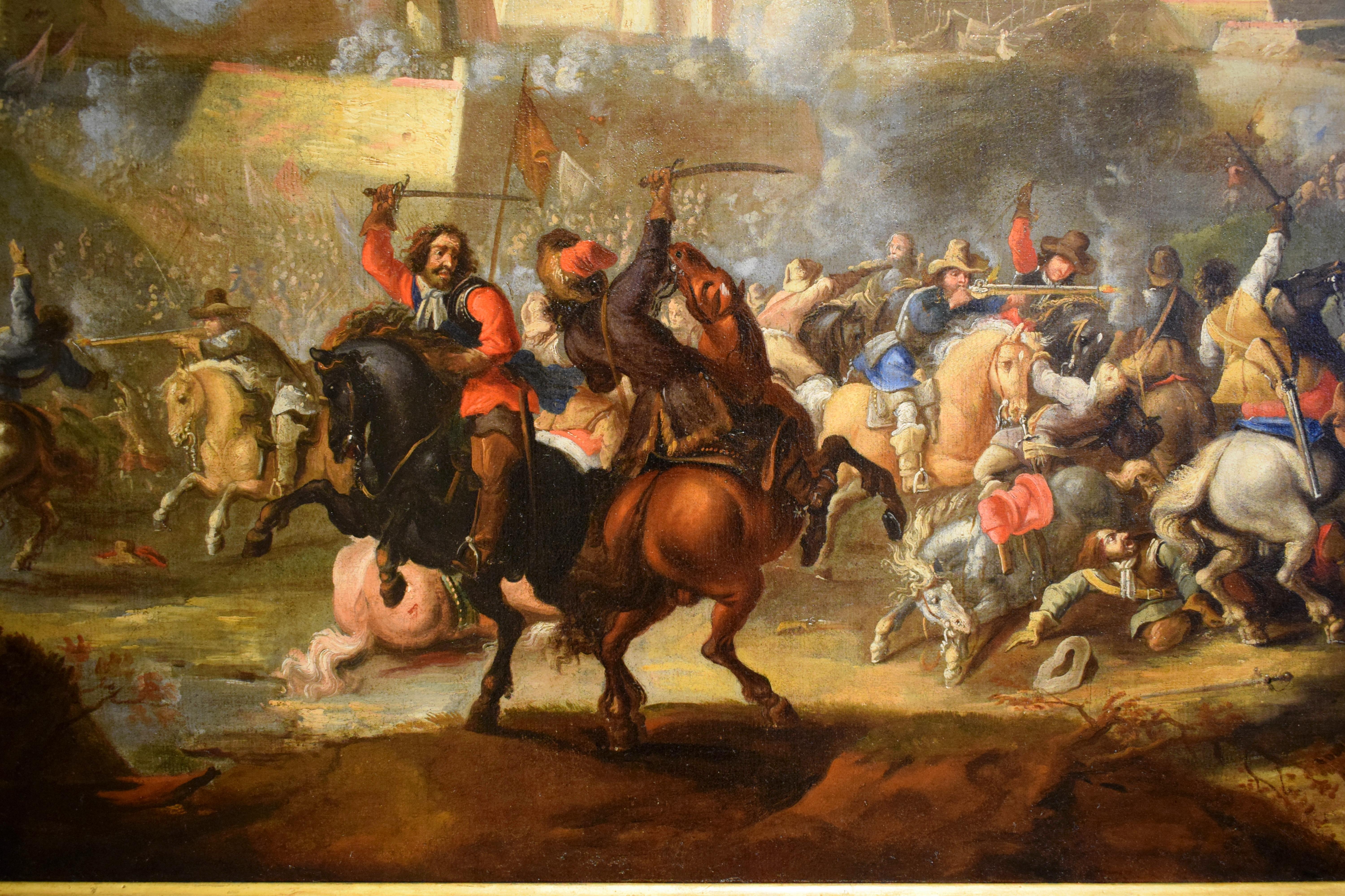 17th Century, Italian Painting with Battle attributed to Marzio Masturzo For Sale 2