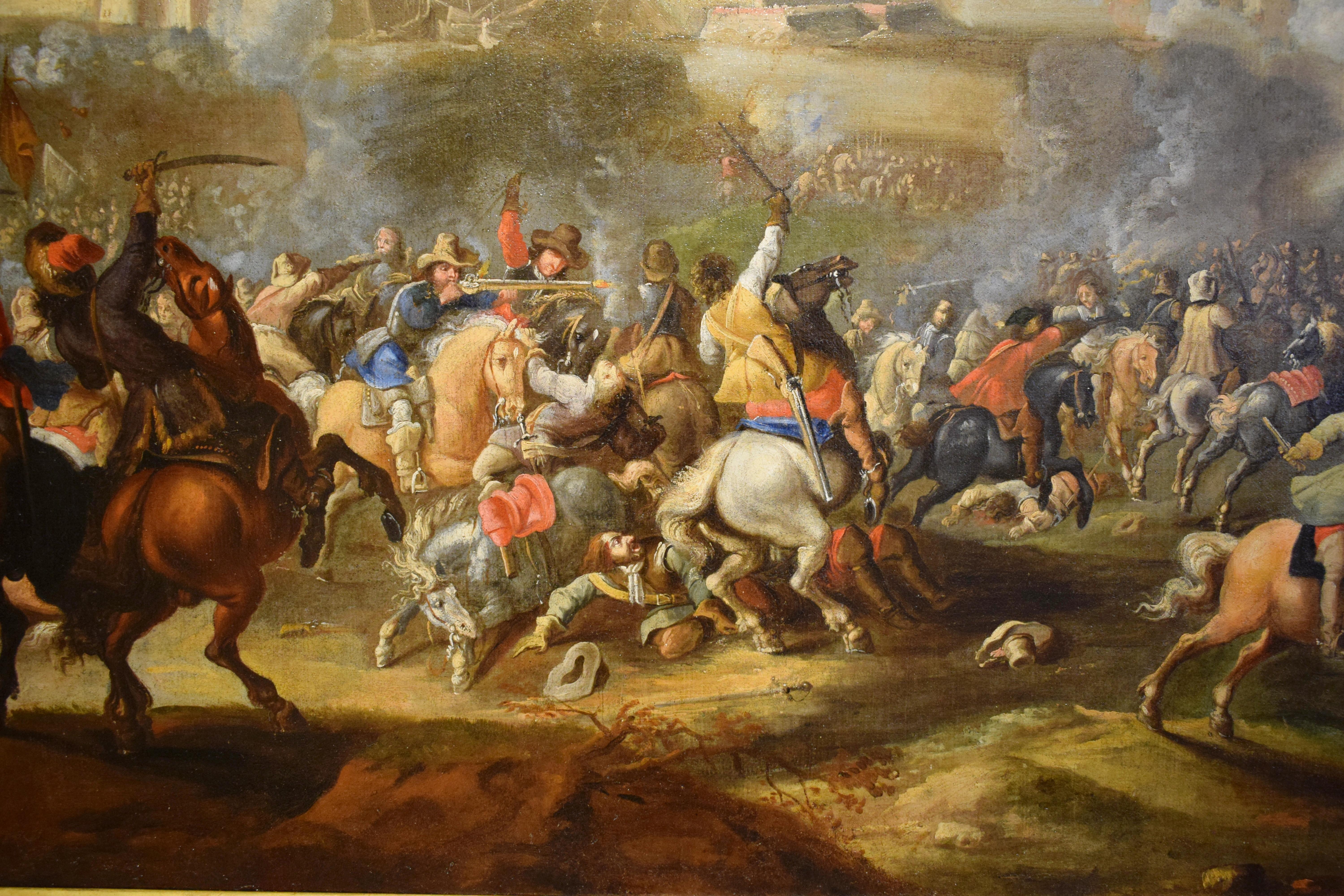 17th Century, Italian Painting with Battle attributed to Marzio Masturzo For Sale 3
