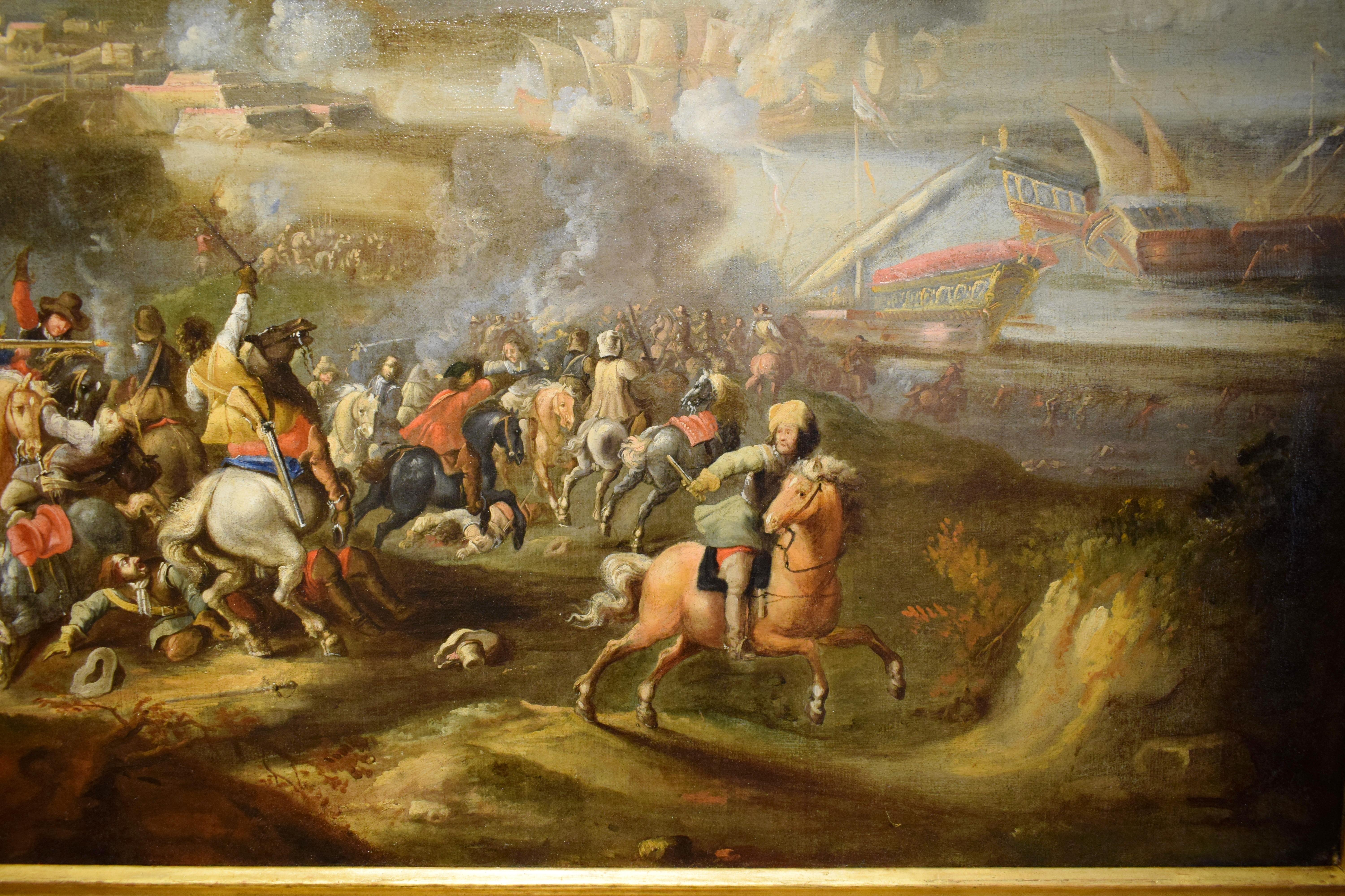 17th Century, Italian Painting with Battle attributed to Marzio Masturzo For Sale 4