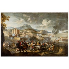 Antique 17th Century, Italian Painting with Battle attributed to Marzio Masturzo