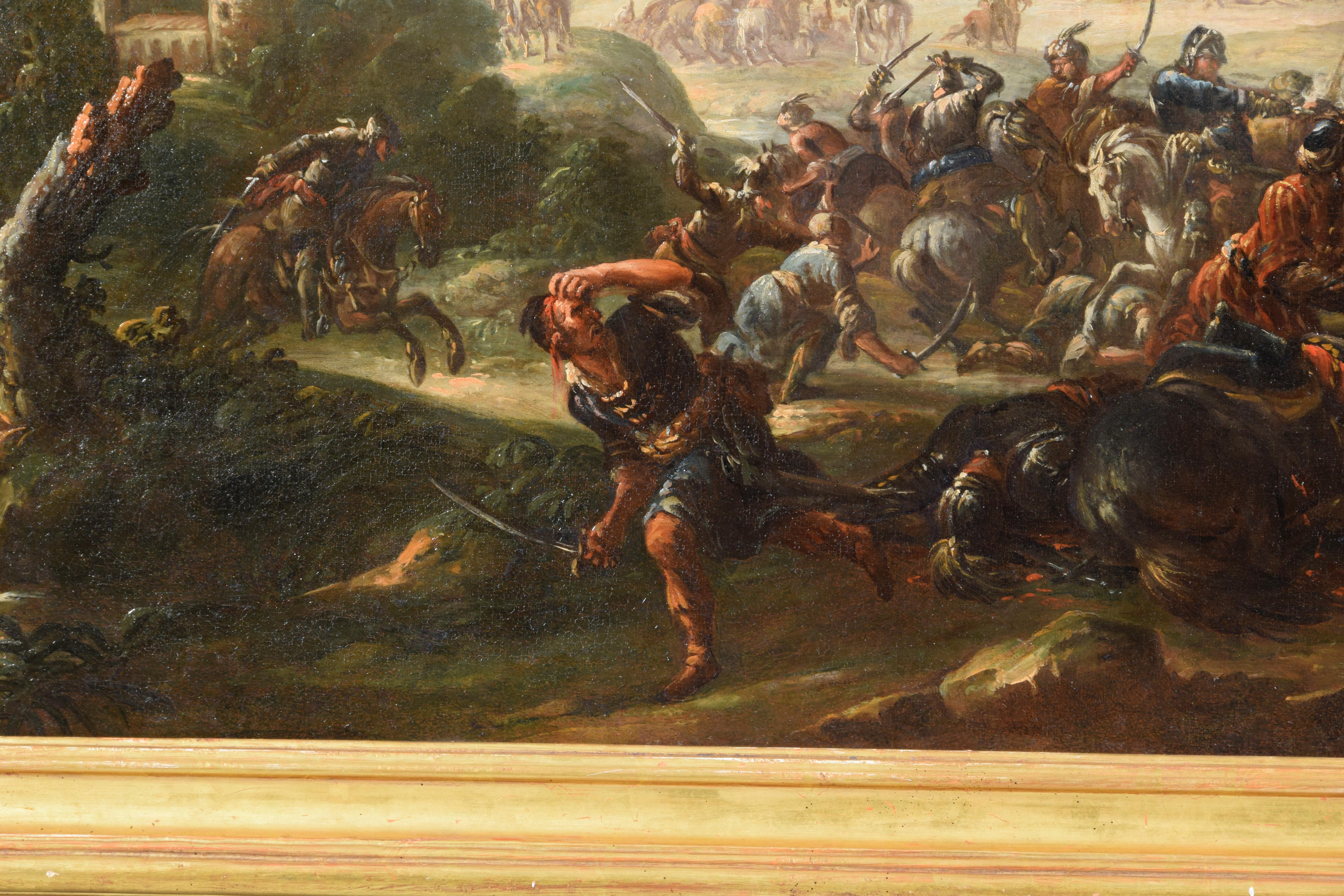 17th Century, Italian Painting with Battle Between Christian and Turkish Cavalry For Sale 1