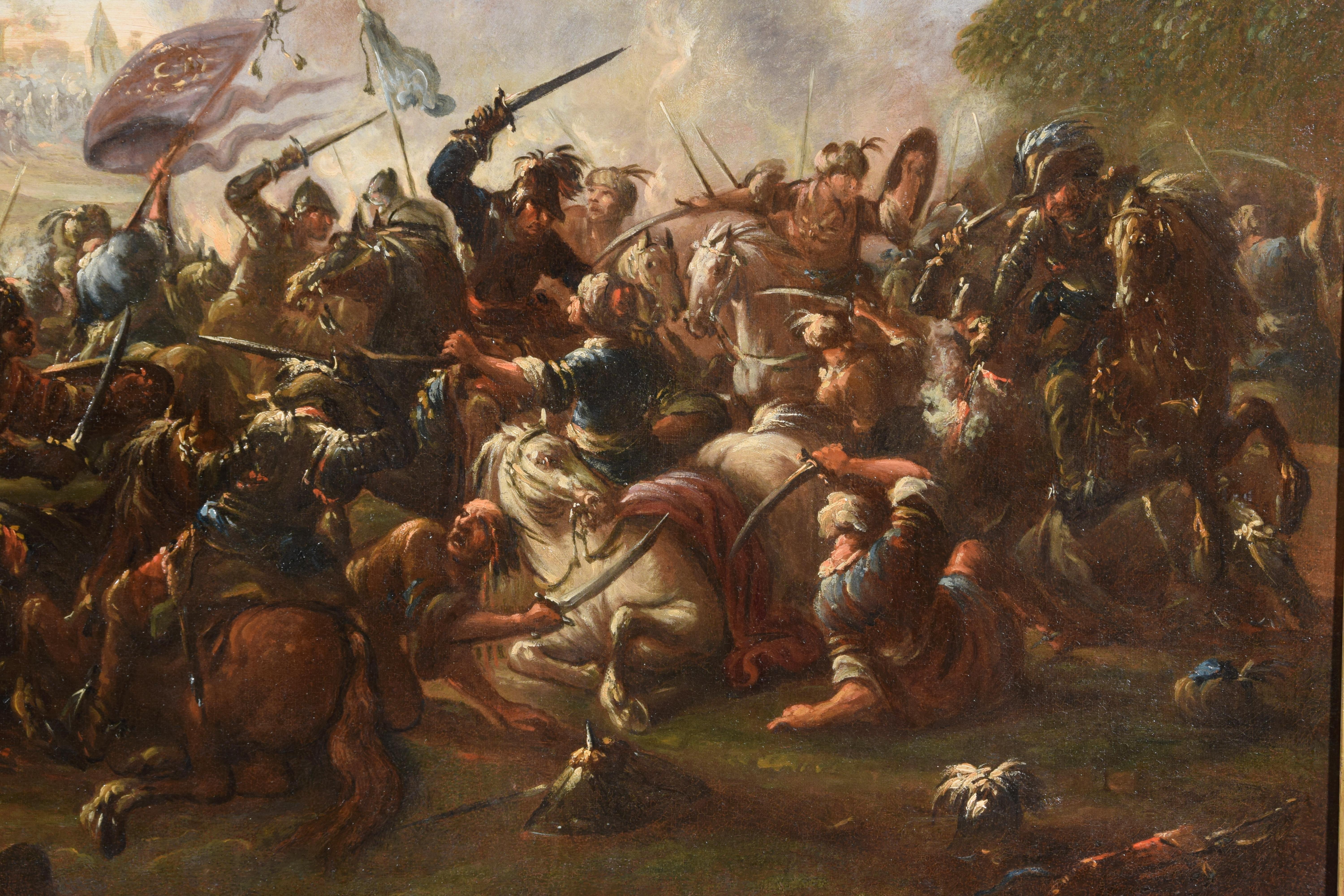 17th Century, Italian Painting with Battle Between Christian and Turkish Cavalry For Sale 2
