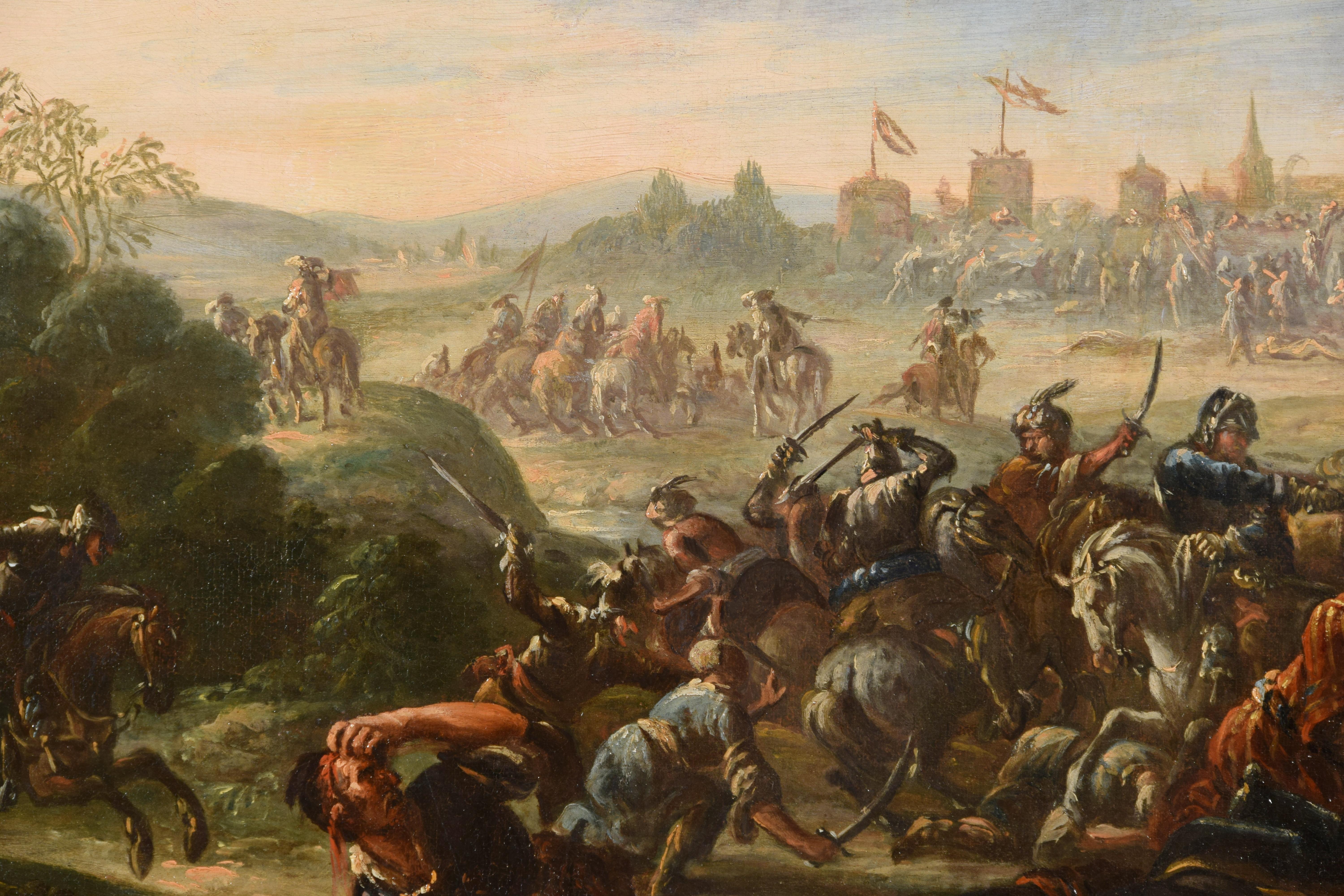 17th Century, Italian Painting with Battle Between Christian and Turkish Cavalry For Sale 3