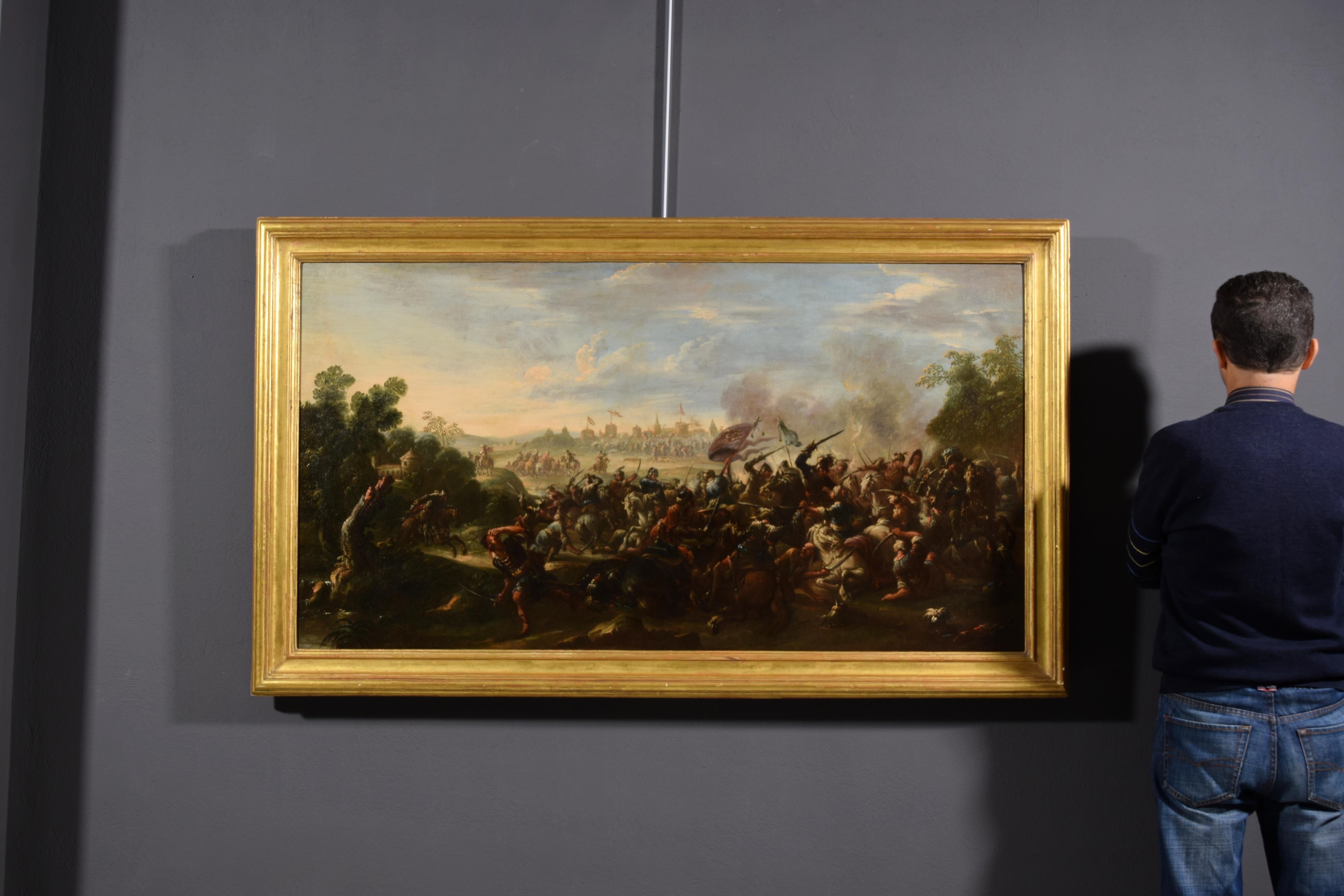 17th Century, Italian Painting with Battle Between Christian and Turkish Cavalry For Sale 5