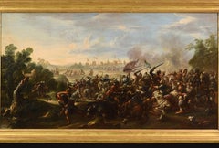 17th Century, Italian Painting with Battle Between Christian and Turkish Cavalry