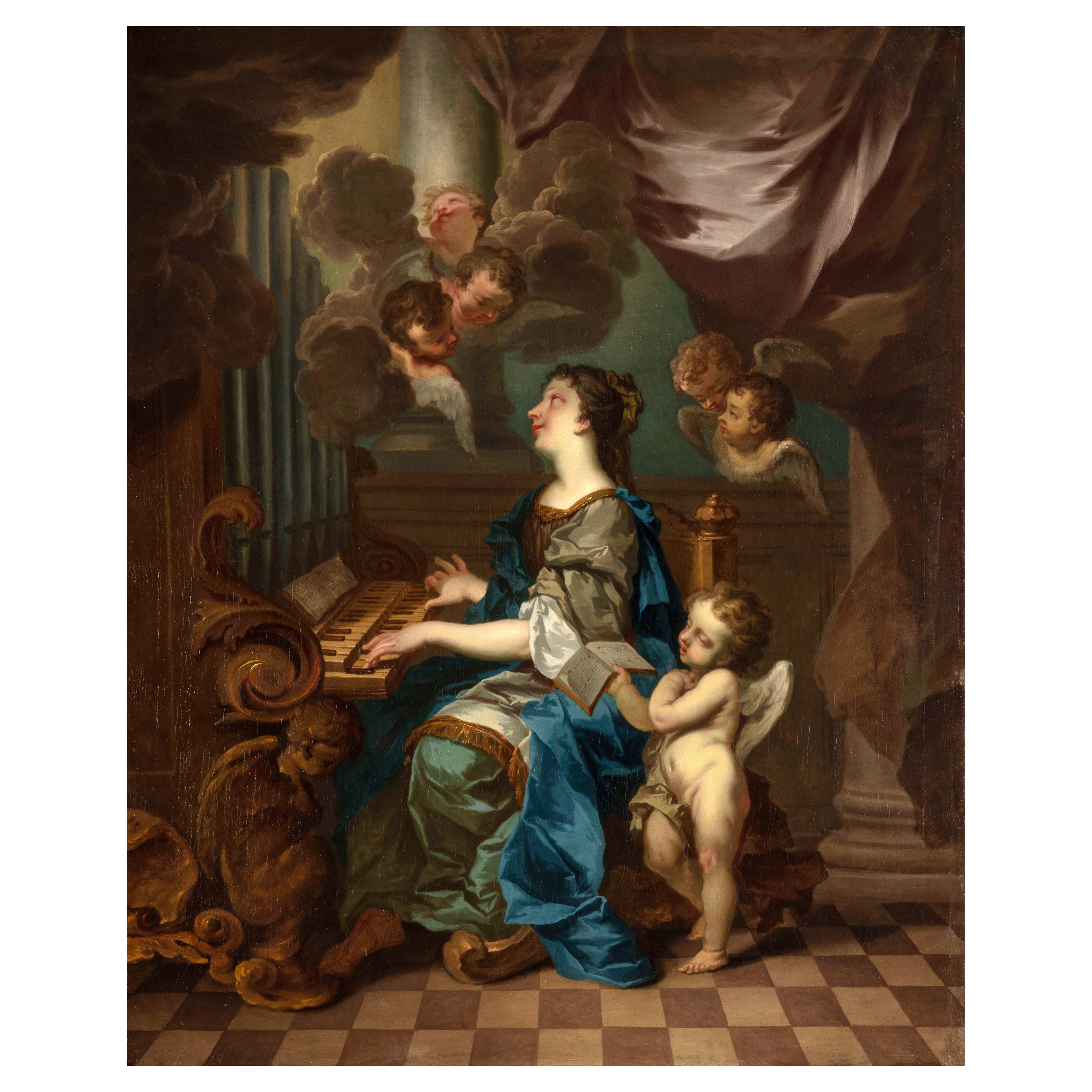 XVIIe siècle, peinture italienne avec Sainte Cécile avec des anges en concert