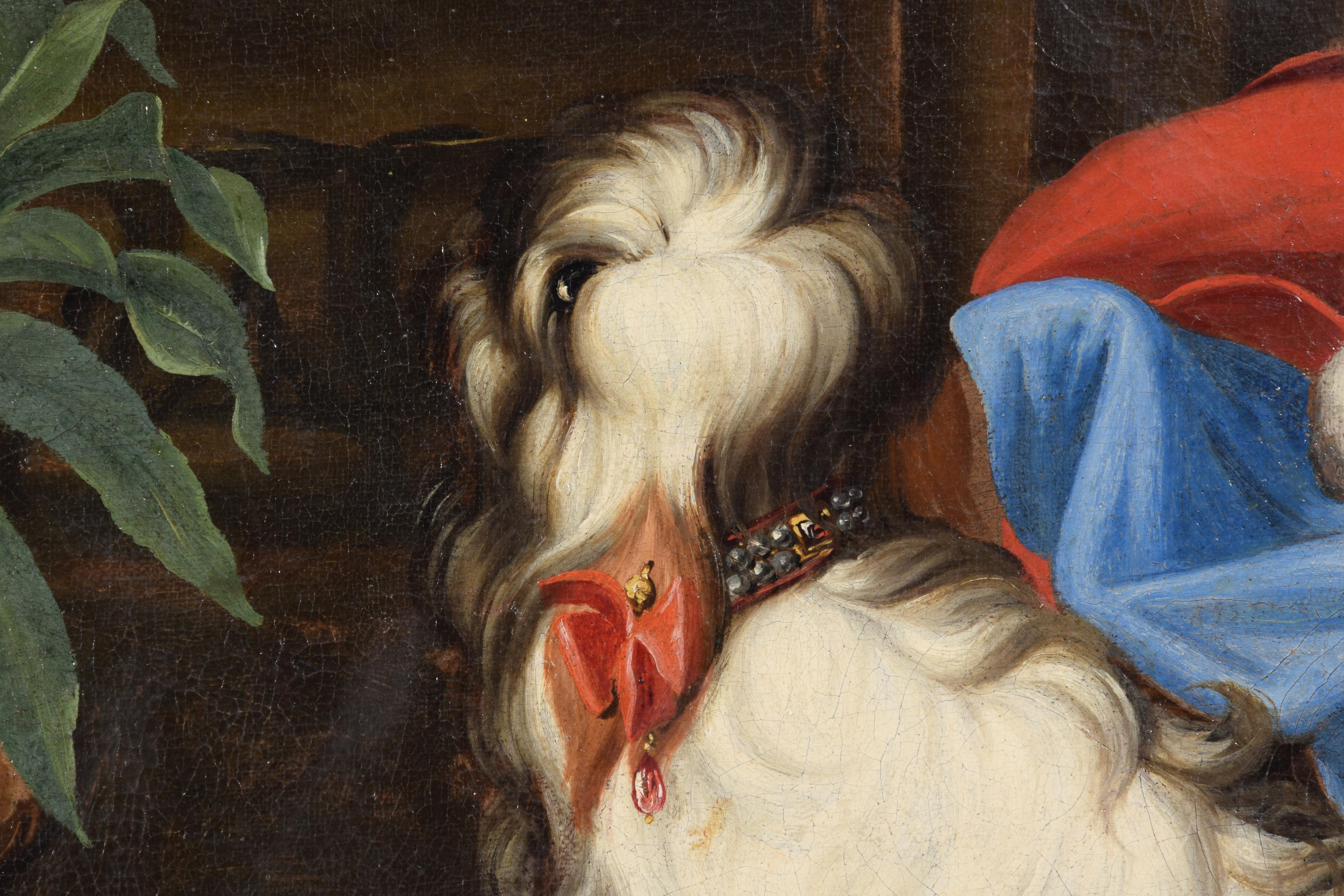 Italienisches Gemälde des 17. Jahrhunderts mit Stillleben mit Obst, Hunden und Katze im Angebot 12