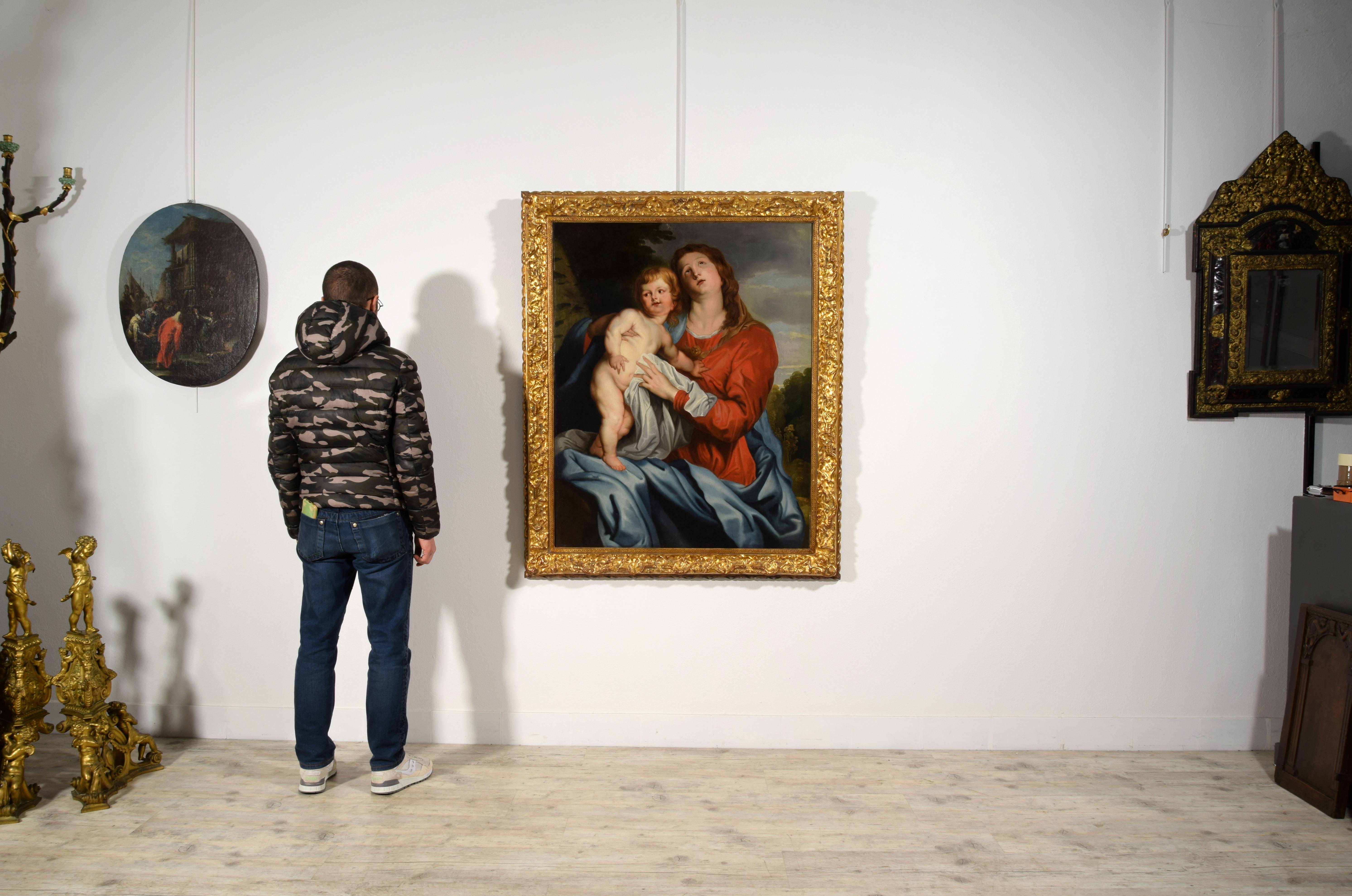 17th Century, Italian Painting with Virgin and Child by Follower of Van Dyck For Sale 3