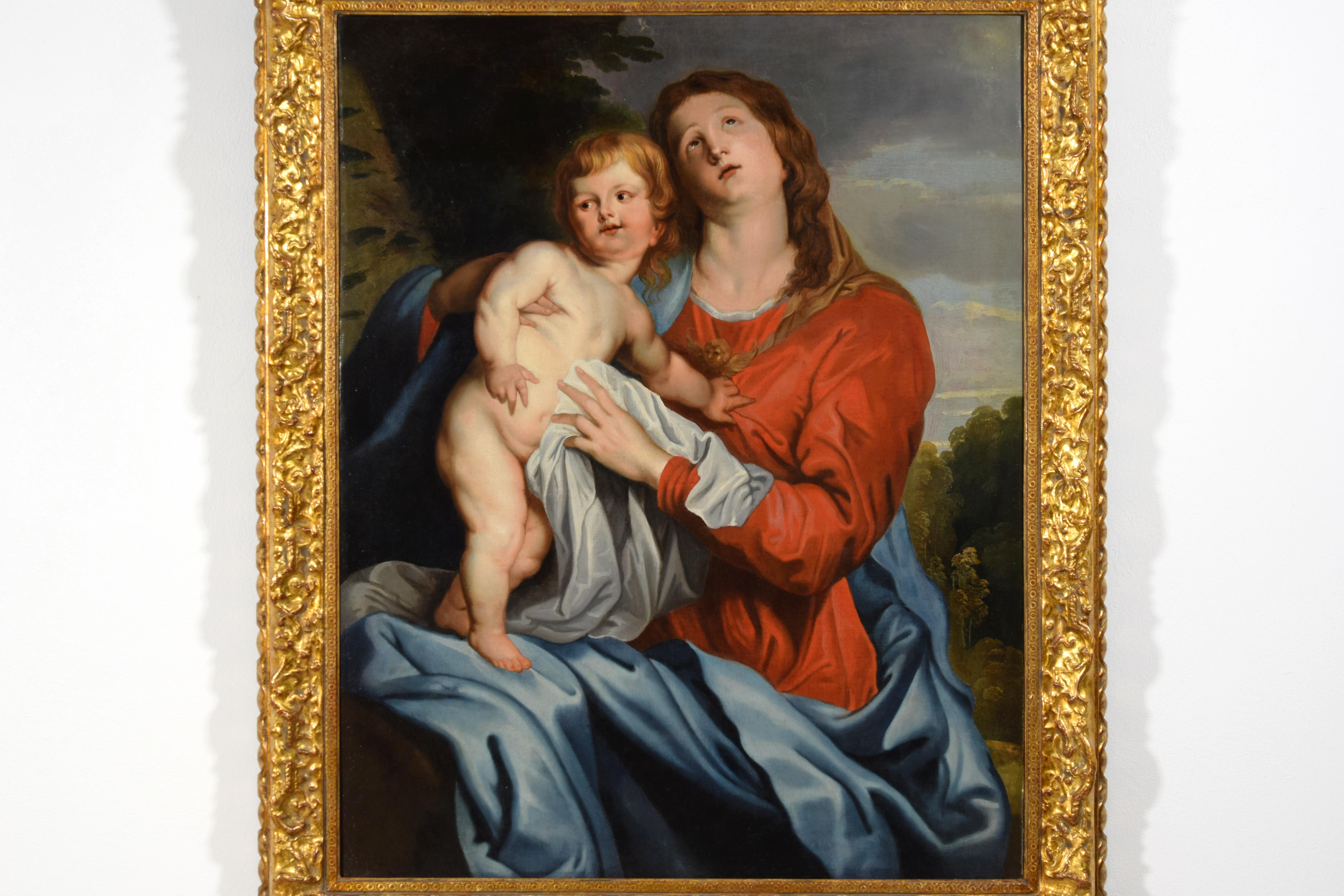 17th Century, Italian Painting with Virgin and Child by Follower of Van Dyck For Sale 5