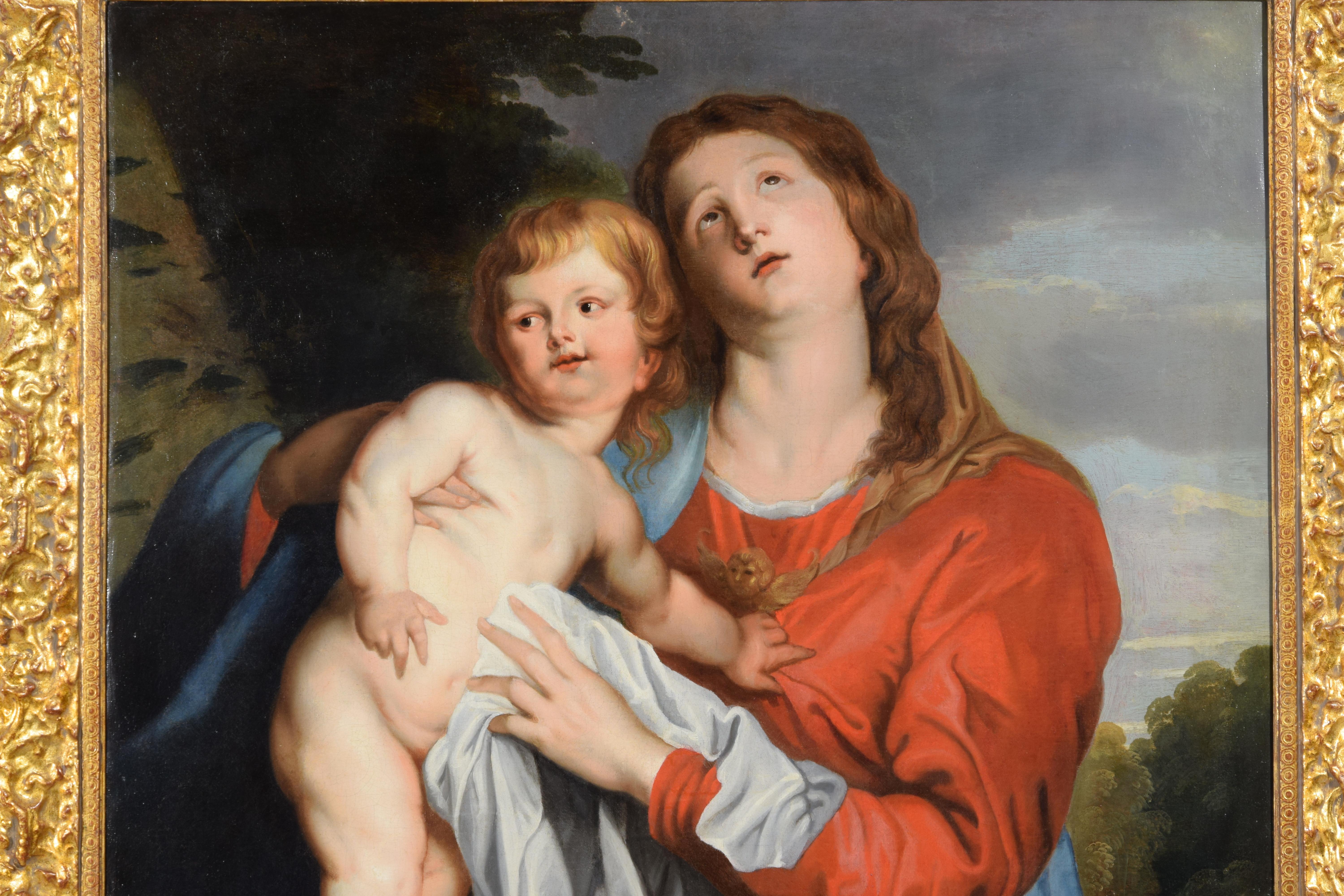 17th Century, Italian Painting with Virgin and Child by Follower of Van Dyck For Sale 6