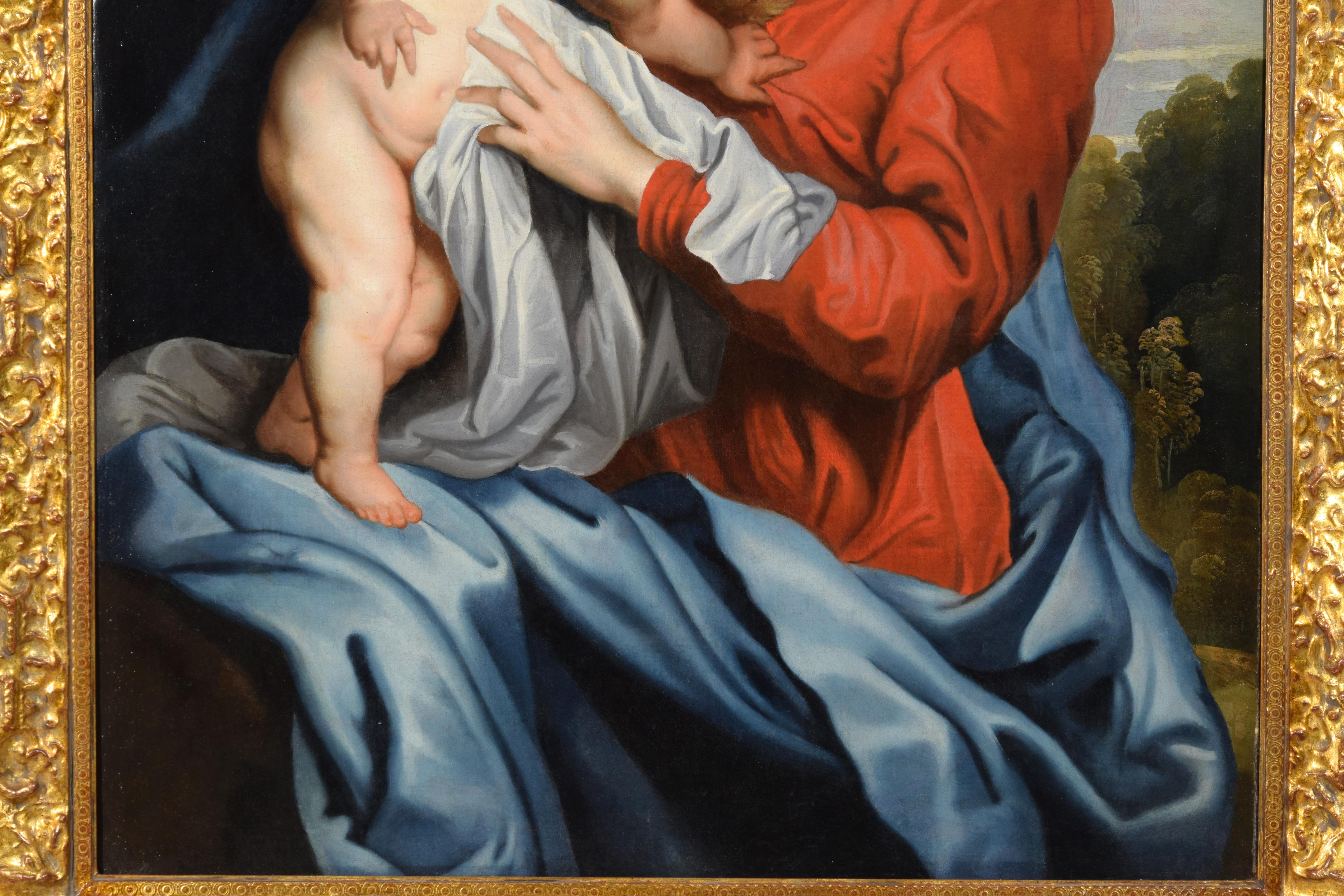 17e siècle, peinture italienne représentant une Vierge et un enfant par un disciple de Van Dyck en vente 6