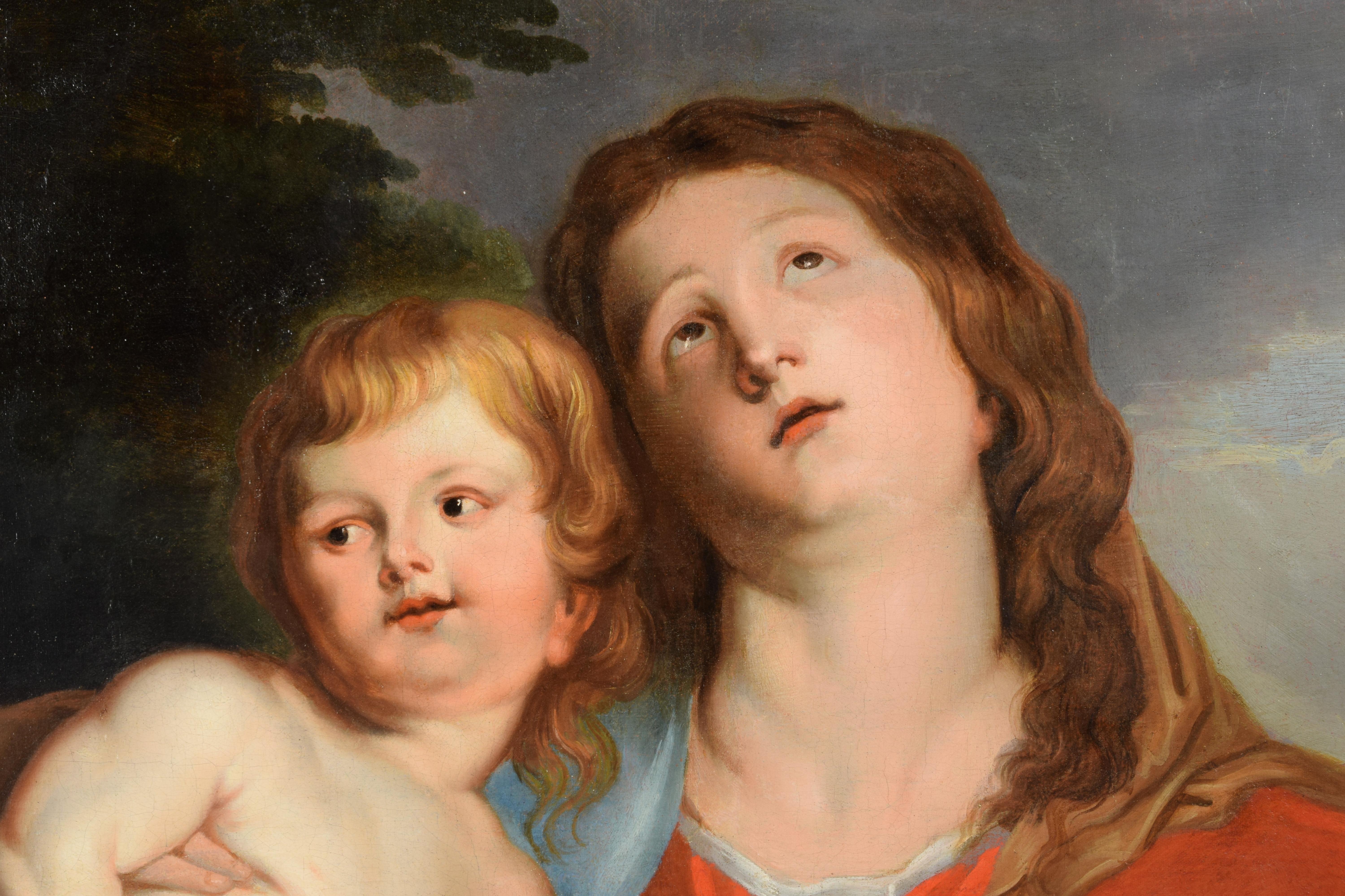 17th Century, Italian Painting with Virgin and Child by Follower of Van Dyck For Sale 8