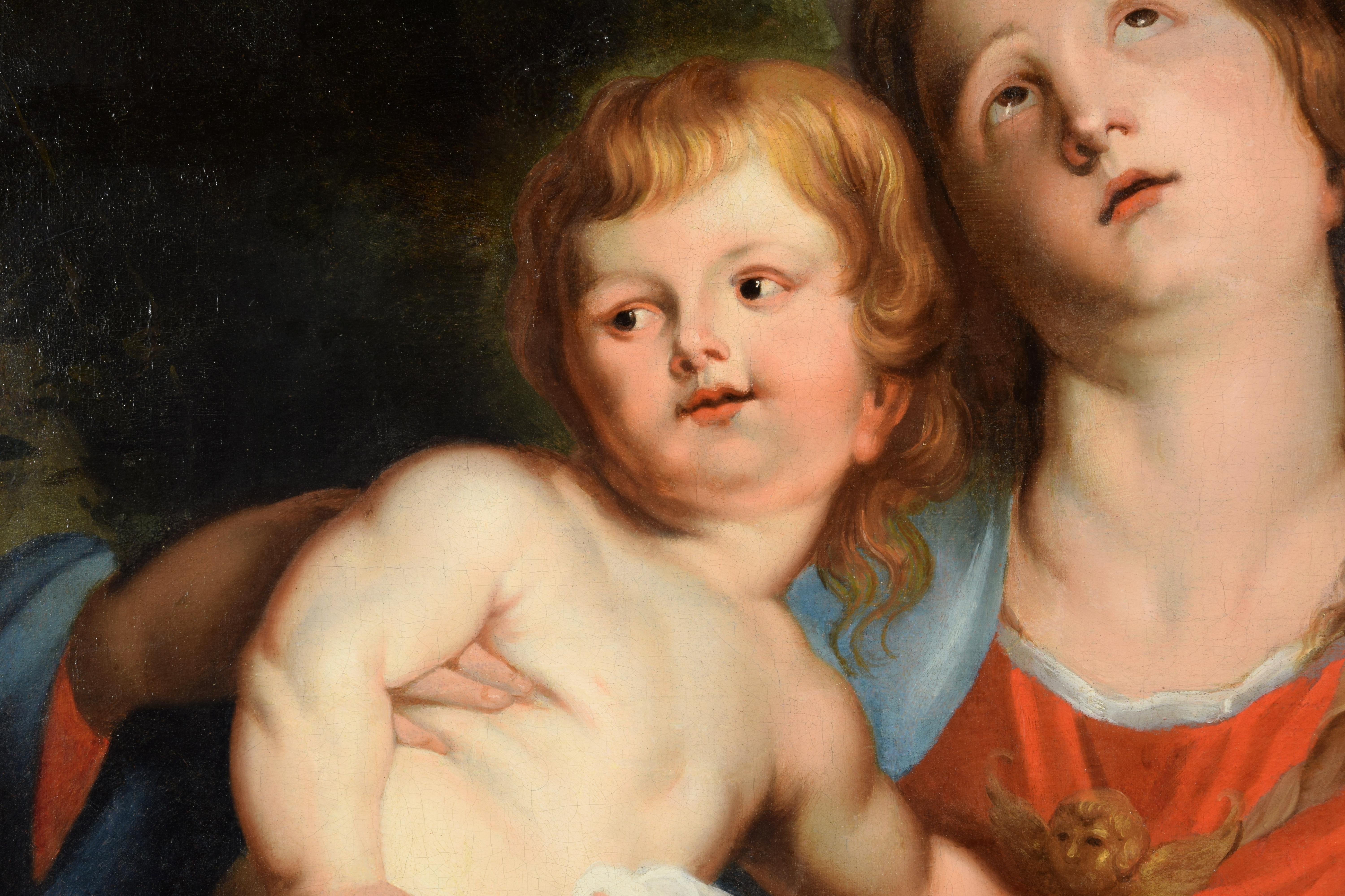 17e siècle, peinture italienne représentant une Vierge et un enfant par un disciple de Van Dyck en vente 8