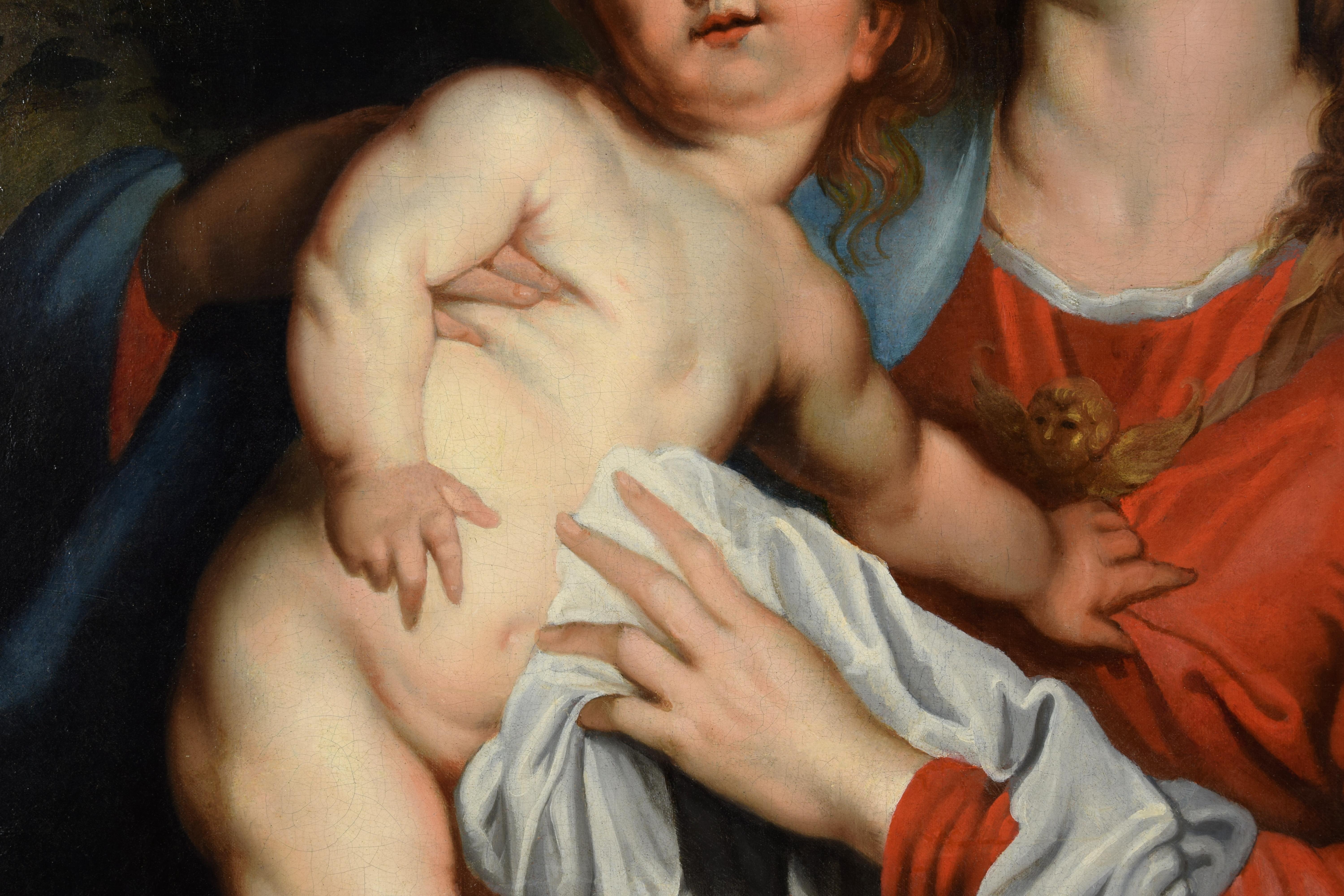 17e siècle, peinture italienne représentant une Vierge et un enfant par un disciple de Van Dyck en vente 9
