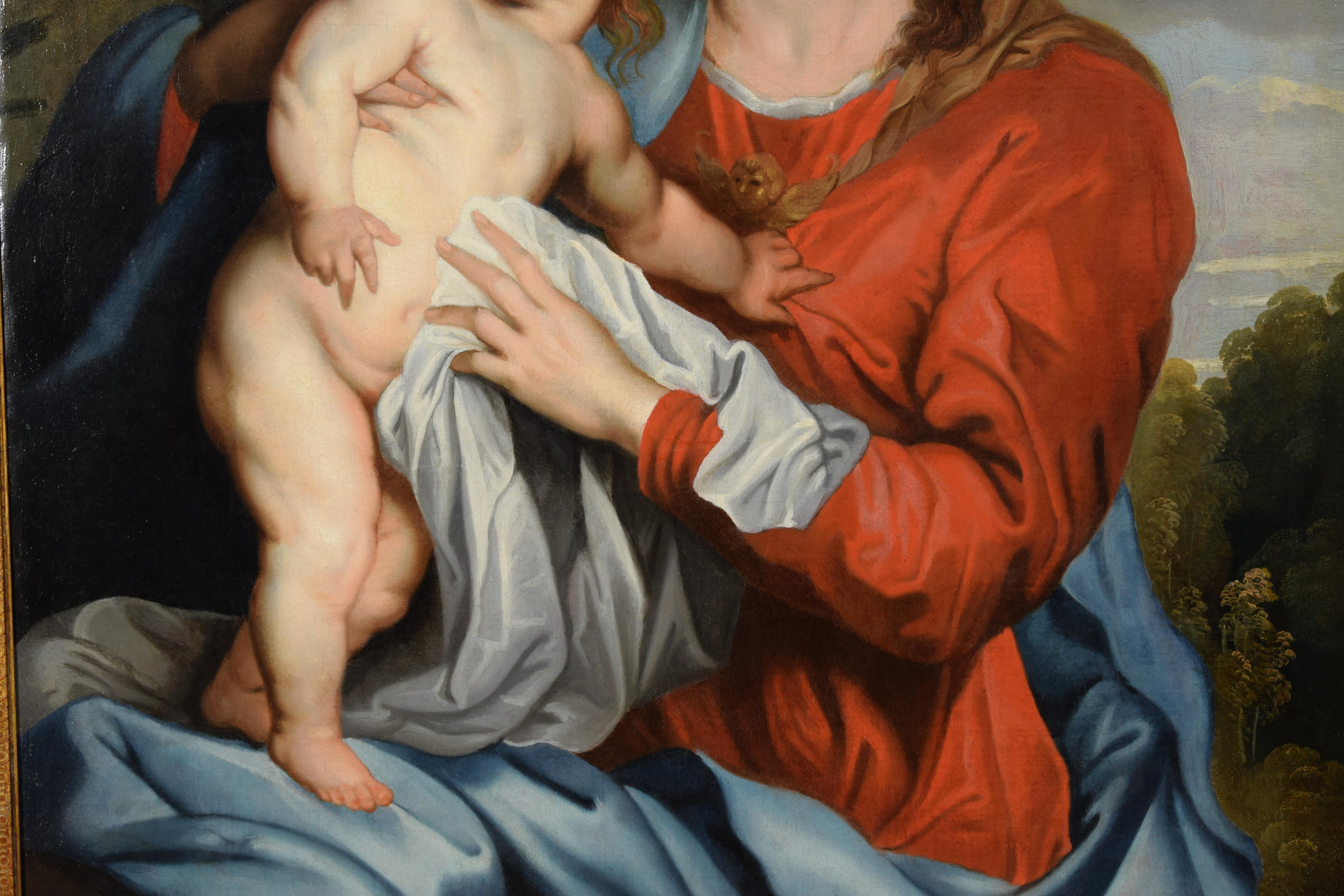 17th Century, Italian Painting with Virgin and Child by Follower of Van Dyck For Sale 11