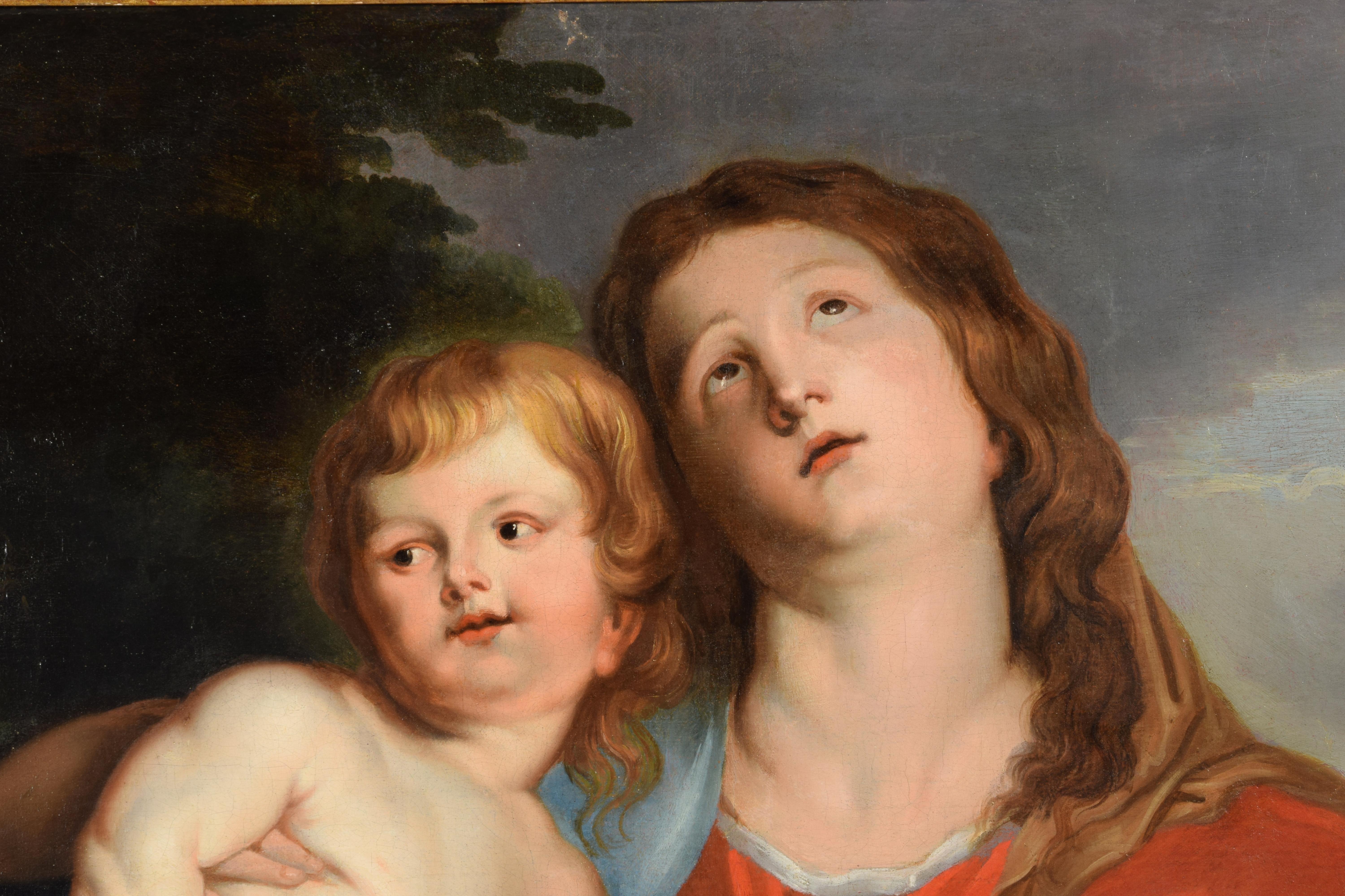 17e siècle, peinture italienne représentant une Vierge et un enfant par un disciple de Van Dyck en vente 11