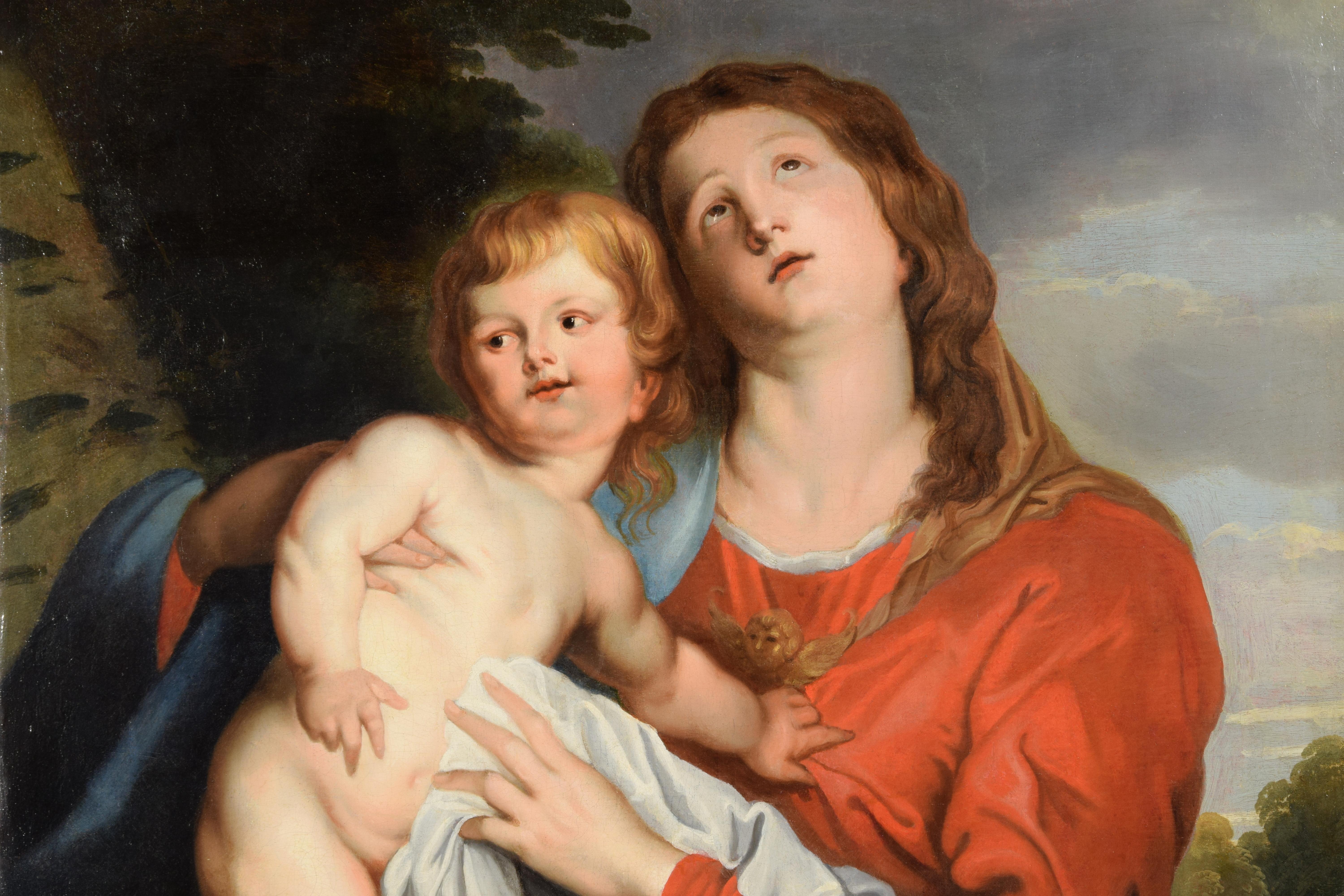 17e siècle, peinture italienne représentant une Vierge et un enfant par un disciple de Van Dyck en vente 12