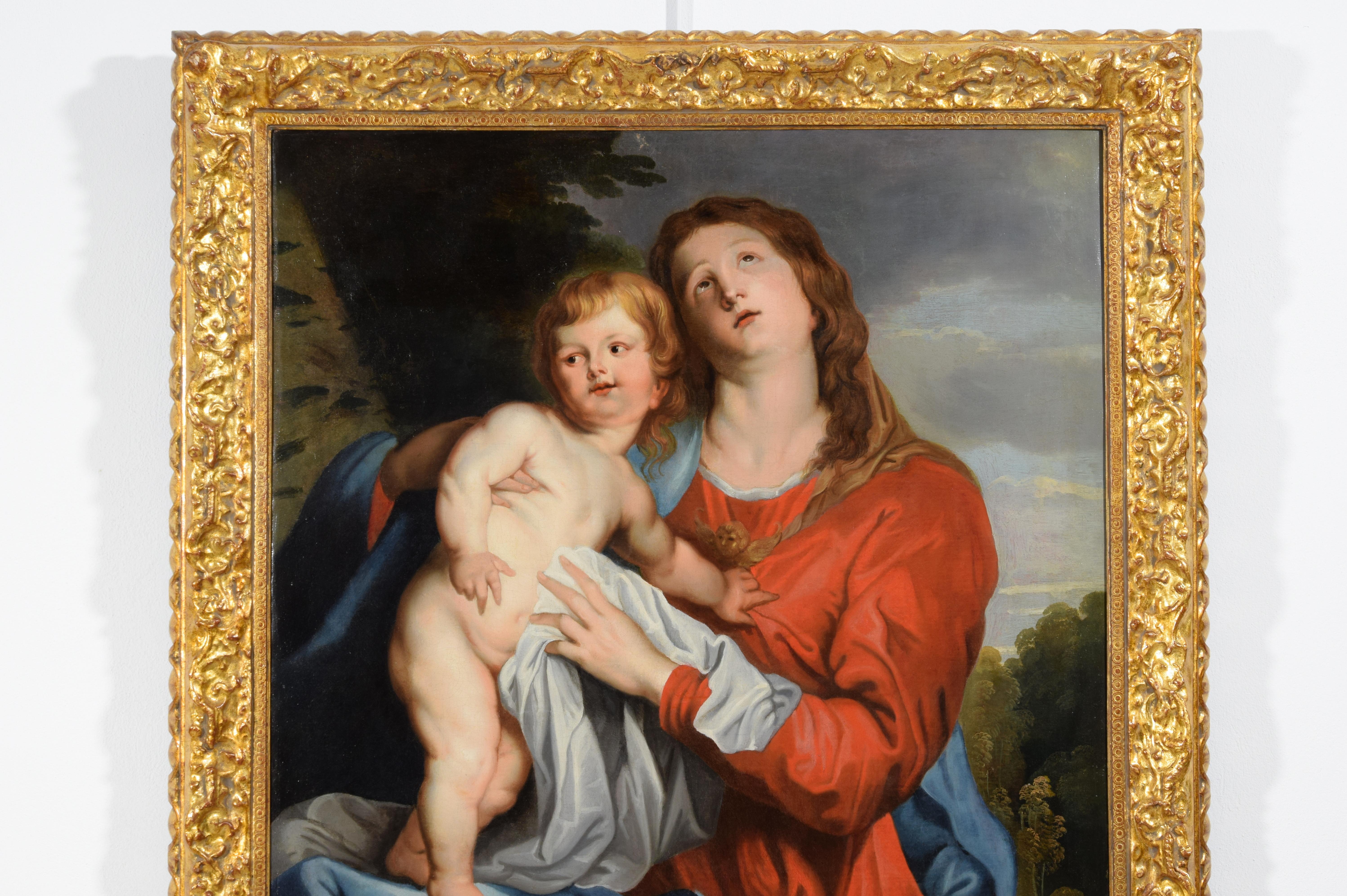 Baroque 17th Century, Italian Painting with Virgin and Child by Follower of Van Dyck For Sale