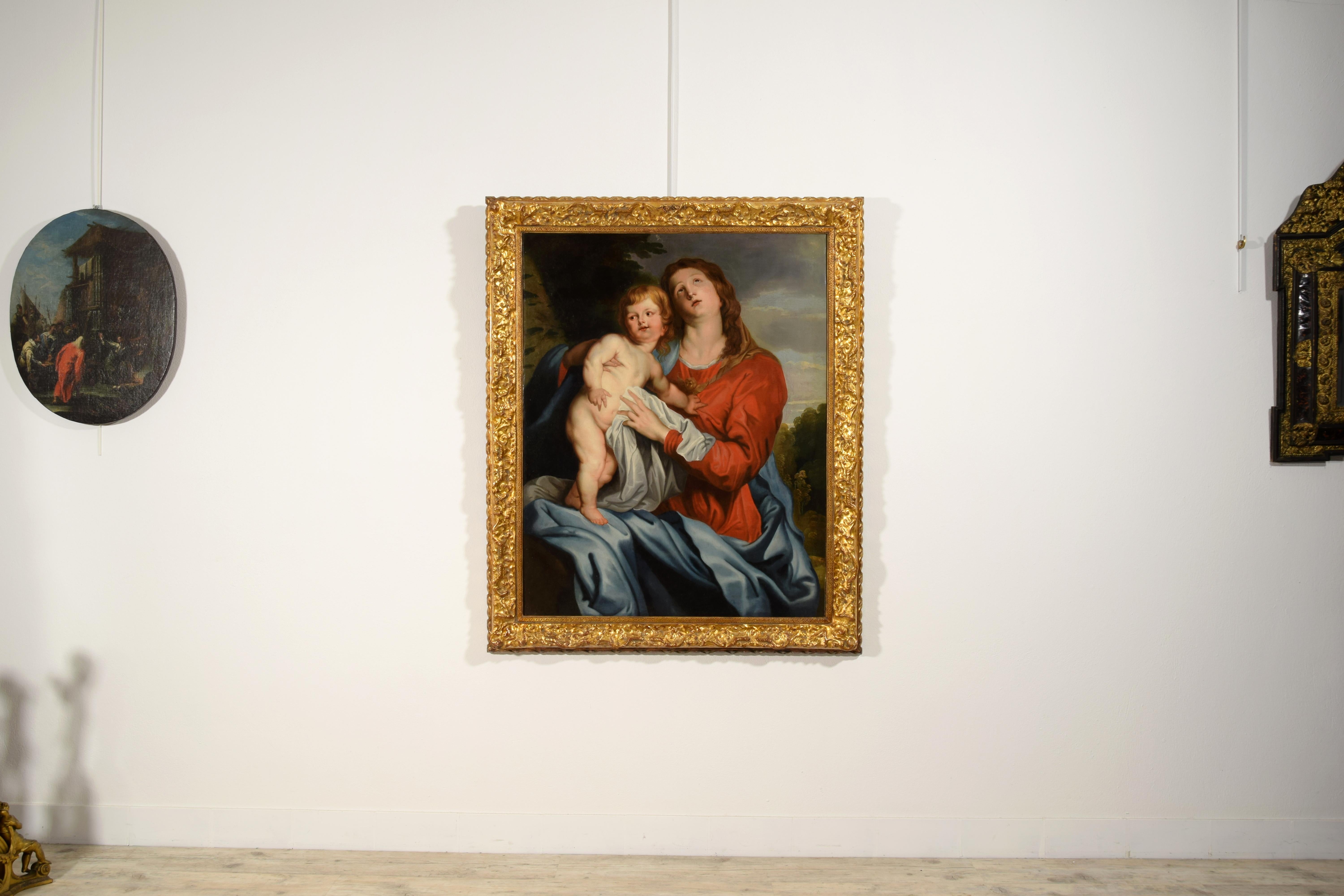 17th Century, Italian Painting with Virgin and Child by Follower of Van Dyck For Sale 2