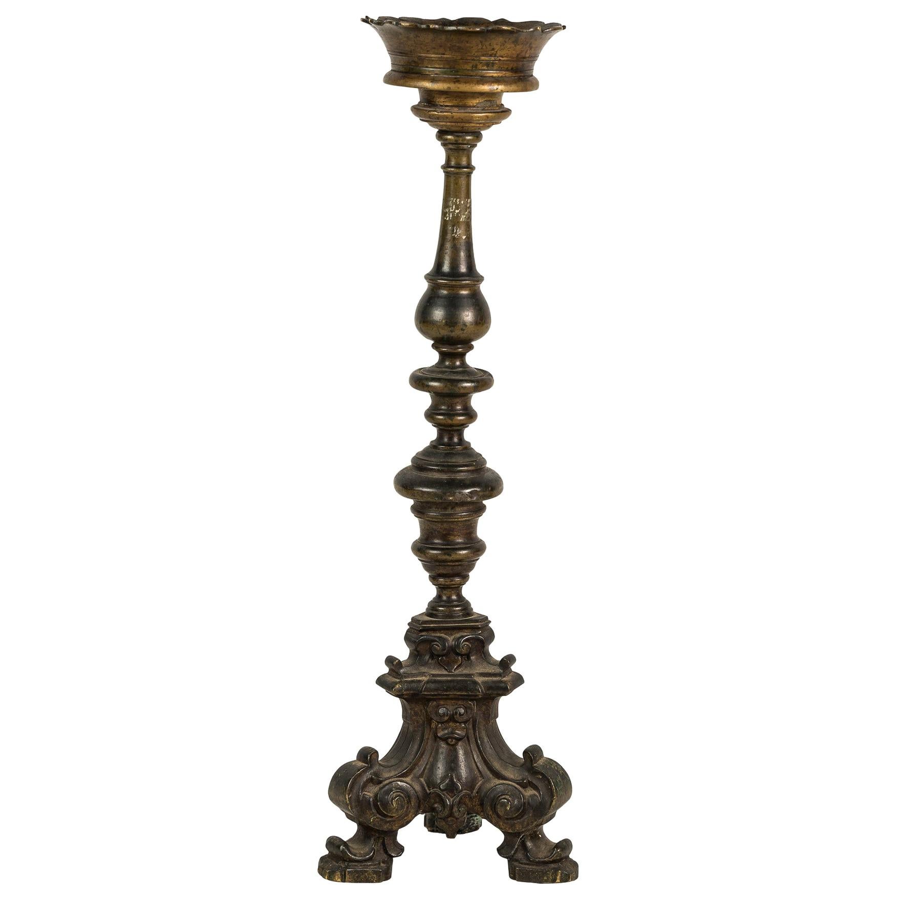 17th Century Italian Paschal Candleholder Bronze Venice Torchères Candlesticks For Sale