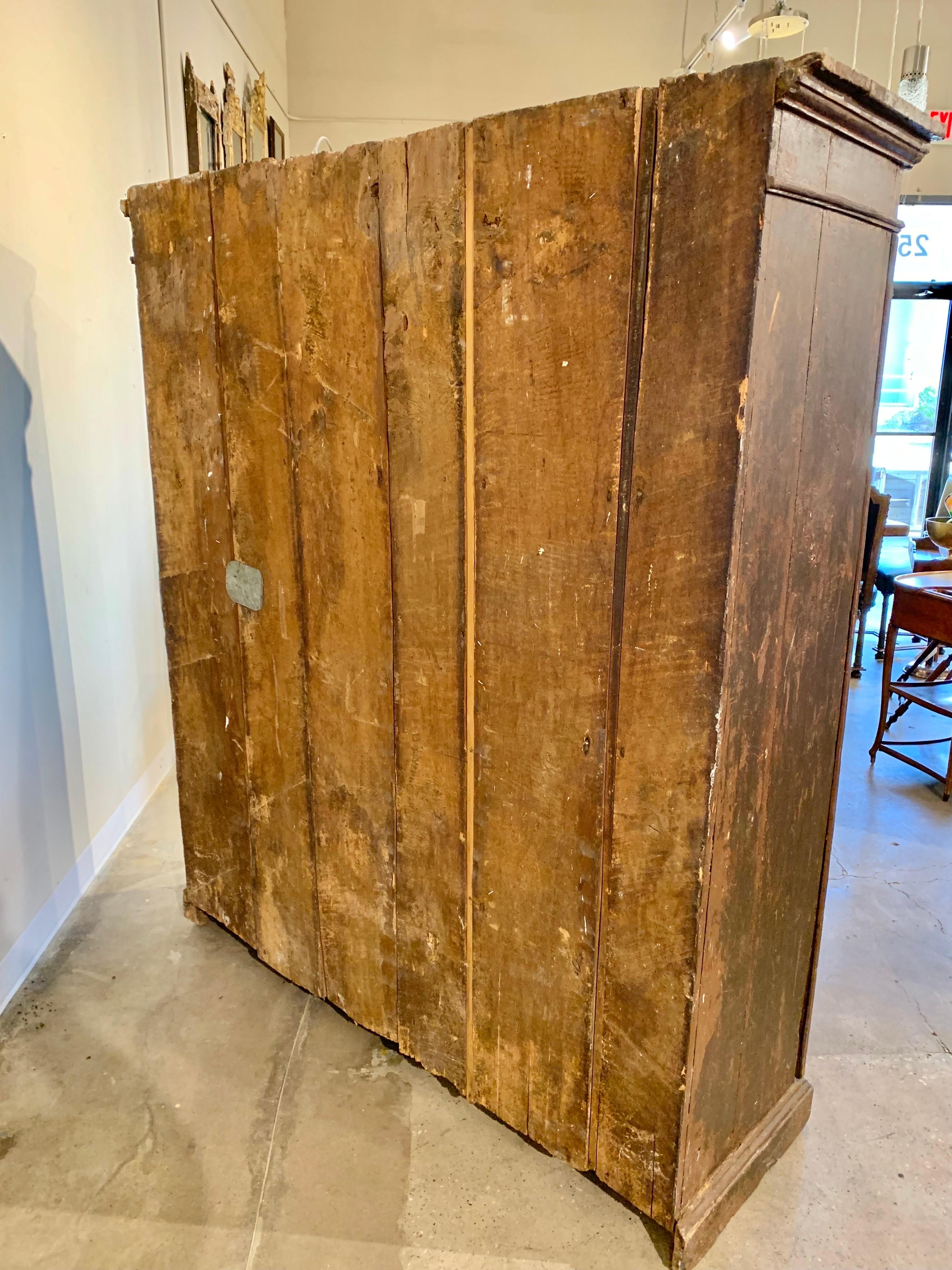 17th Century Italian Patinated Pine Four Door Cabinet For Sale 8