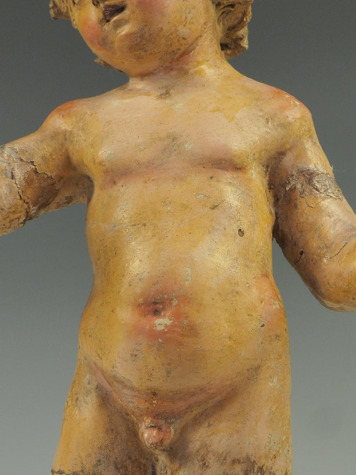 17th Century Italian Polychrome Painted Terracotta Jesus Child Putto Figure For Sale 5