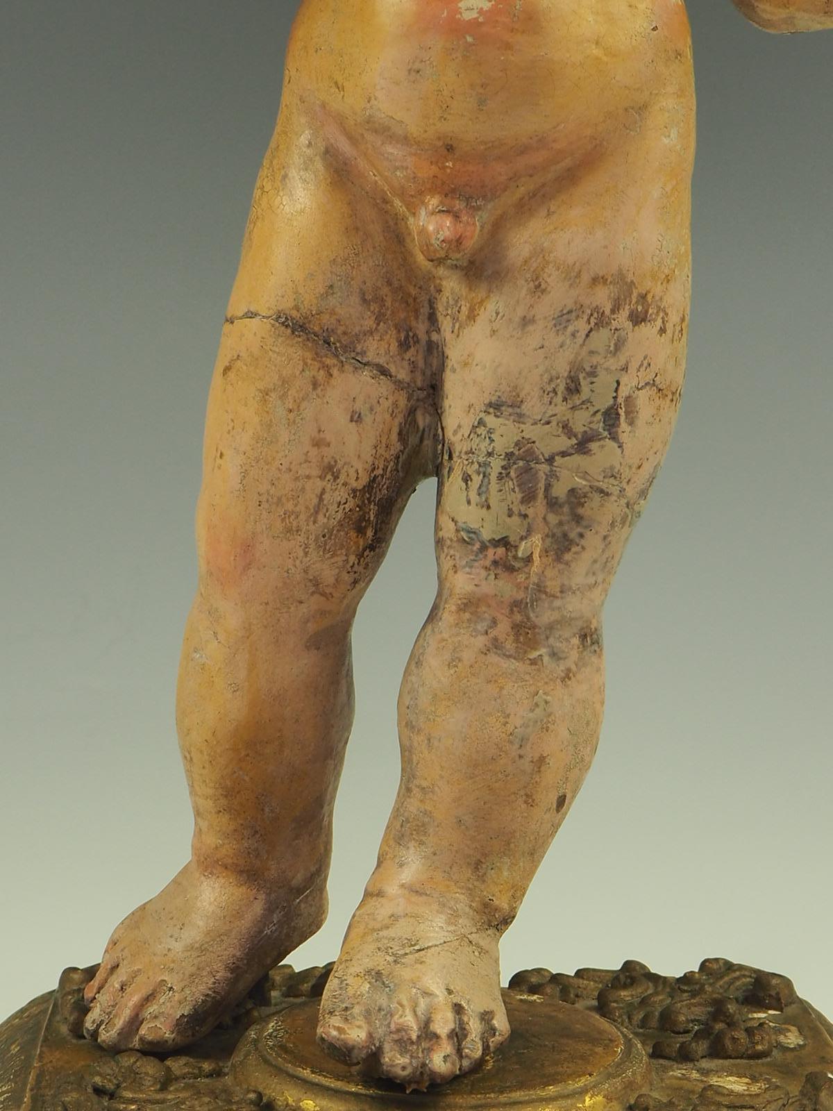 17th Century Italian Polychrome Painted Terracotta Jesus Child Putto Figure For Sale 8