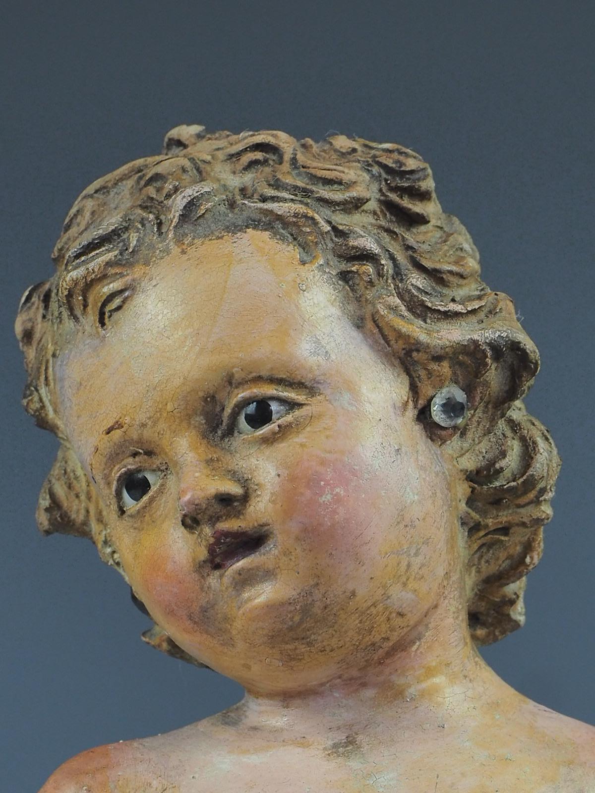 17th Century Italian Polychrome Painted Terracotta Jesus Child Putto Figure For Sale 11
