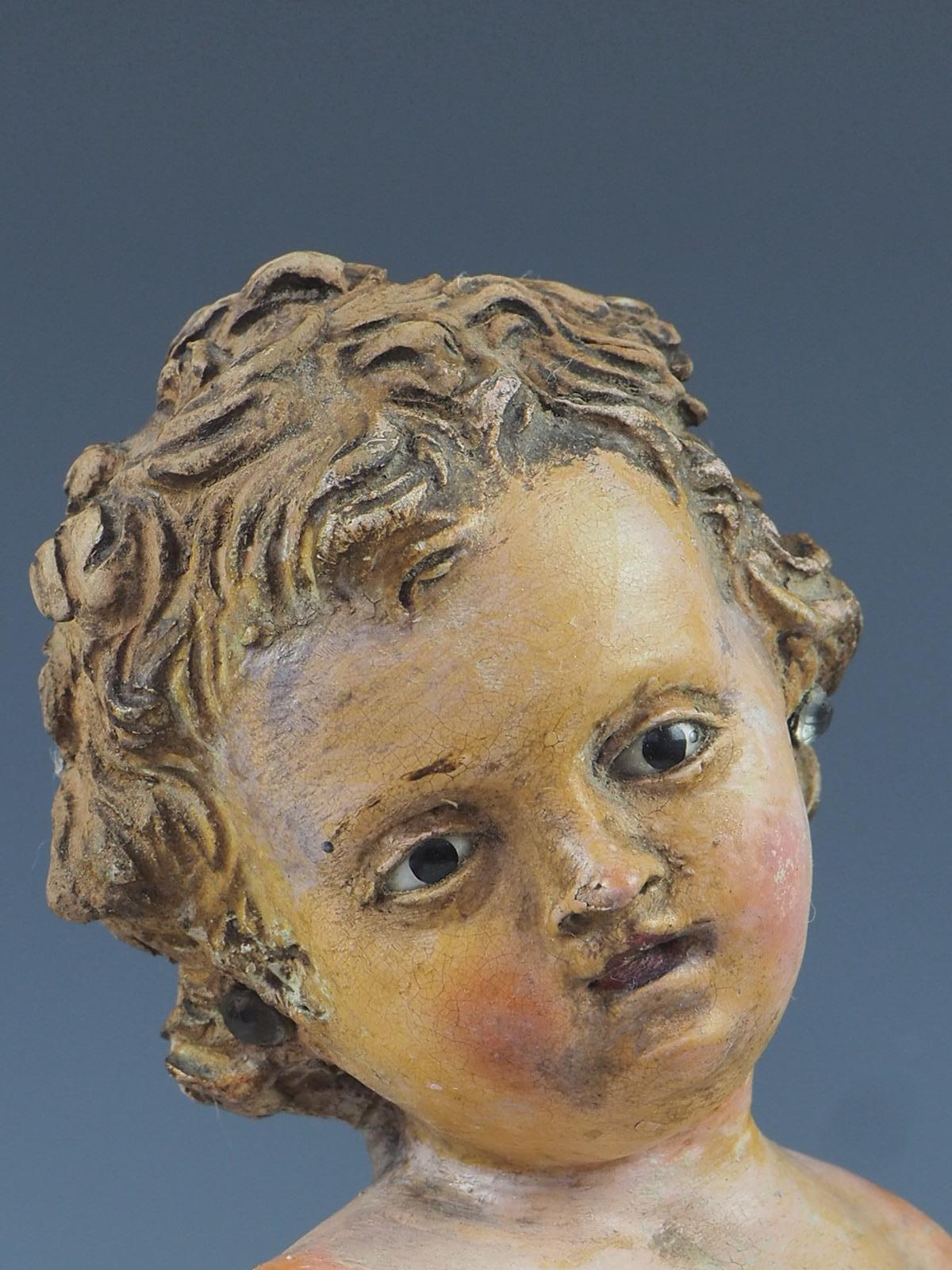 17th Century Italian Polychrome Painted Terracotta Jesus Child Putto Figure For Sale 12