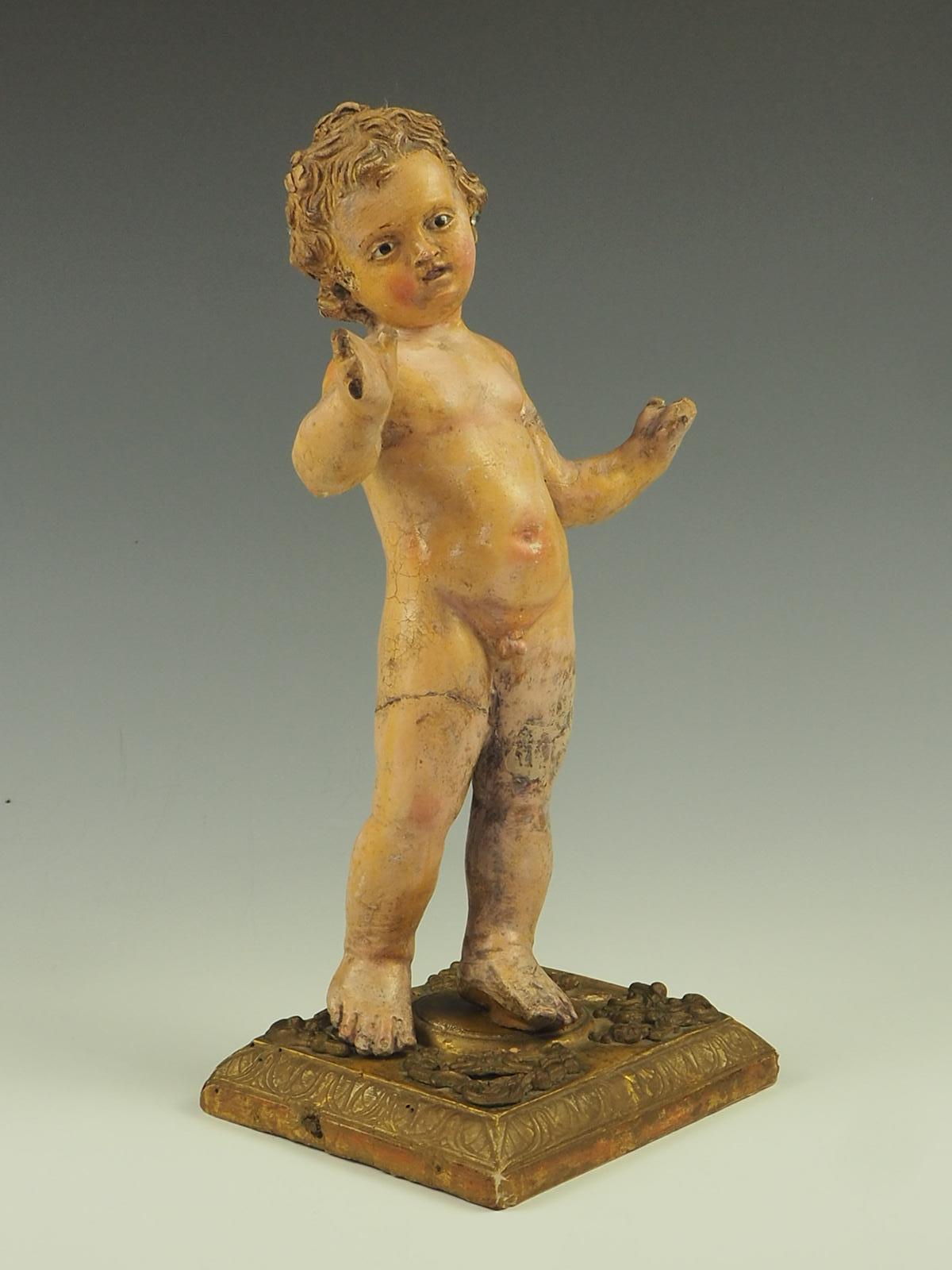 17th Century Italian Polychrome Painted Terracotta Jesus Child Putto Figure For Sale 2