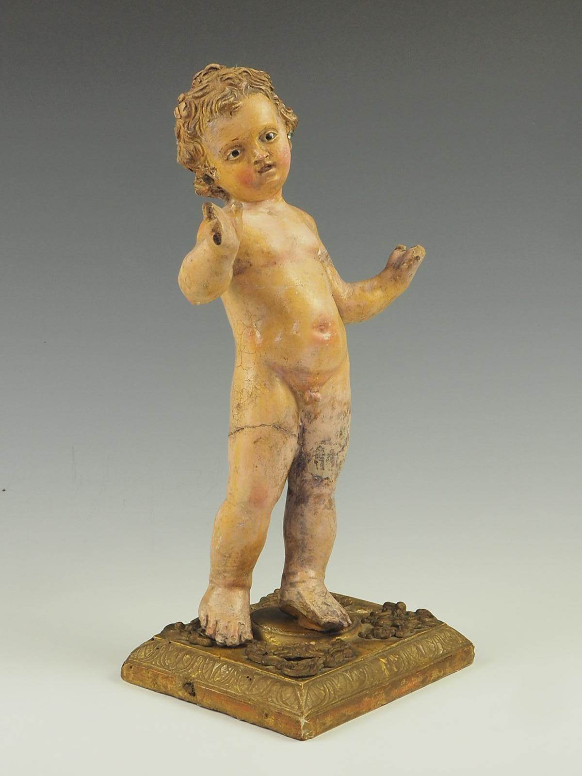 17th Century Italian Polychrome Painted Terracotta Jesus Child Putto Figure For Sale 3