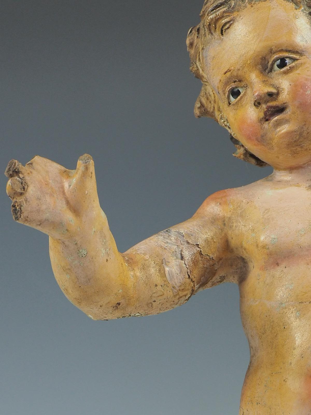 17th Century Italian Polychrome Painted Terracotta Jesus Child Putto Figure For Sale 4
